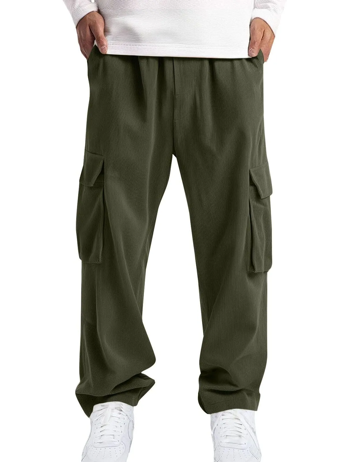 Men's Cargo Pants Corduroy Buttons Multi Pockets Plain Wearable Outdoor Daily Camping & Hiking Fashion Classic Pants, 4 of 7