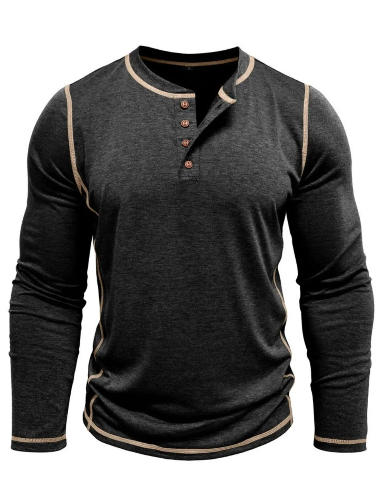 Men's Henley Shirt Hiking Long Sleeve Outdoor Breathable Polyester Tennis Golf Running Tops, 3 of 5