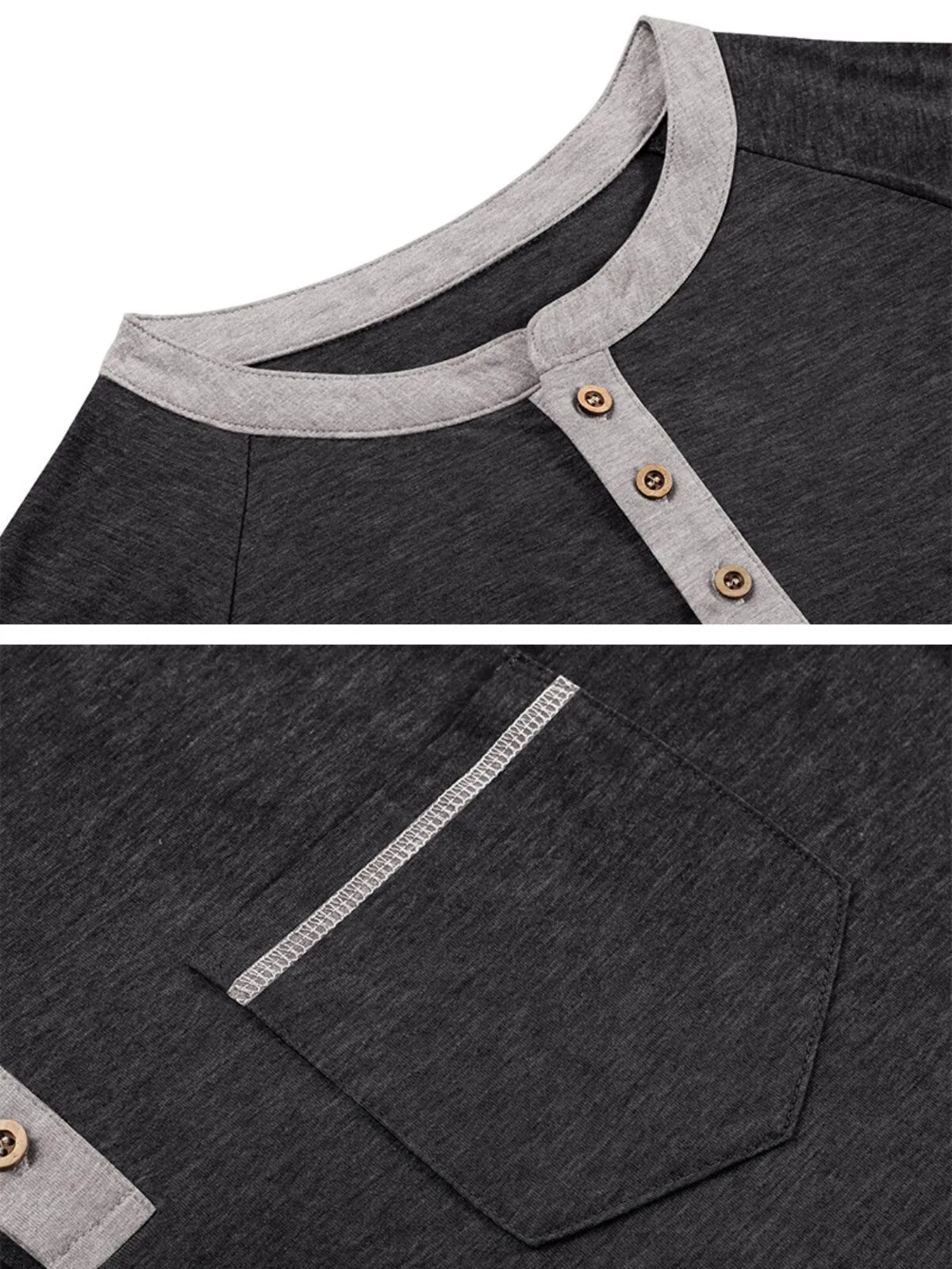 Men's Henley Shirt Fashion Long Sleeve Button Down Lightweight Shirt With Pocket, 3 of 3