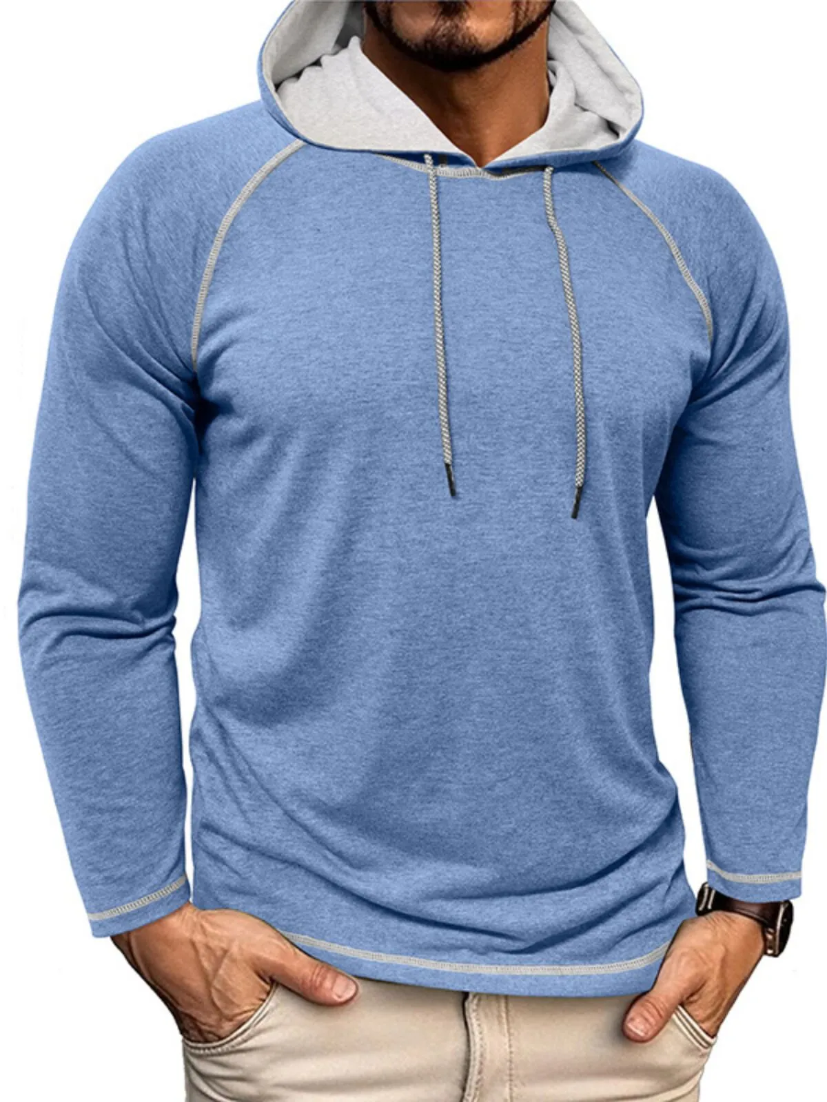 Men's Hoodies Casual Workout Raglan SleeveBreathable Outdoor Gym Pullover Drawstring Athletic Tops , 1 of 2
