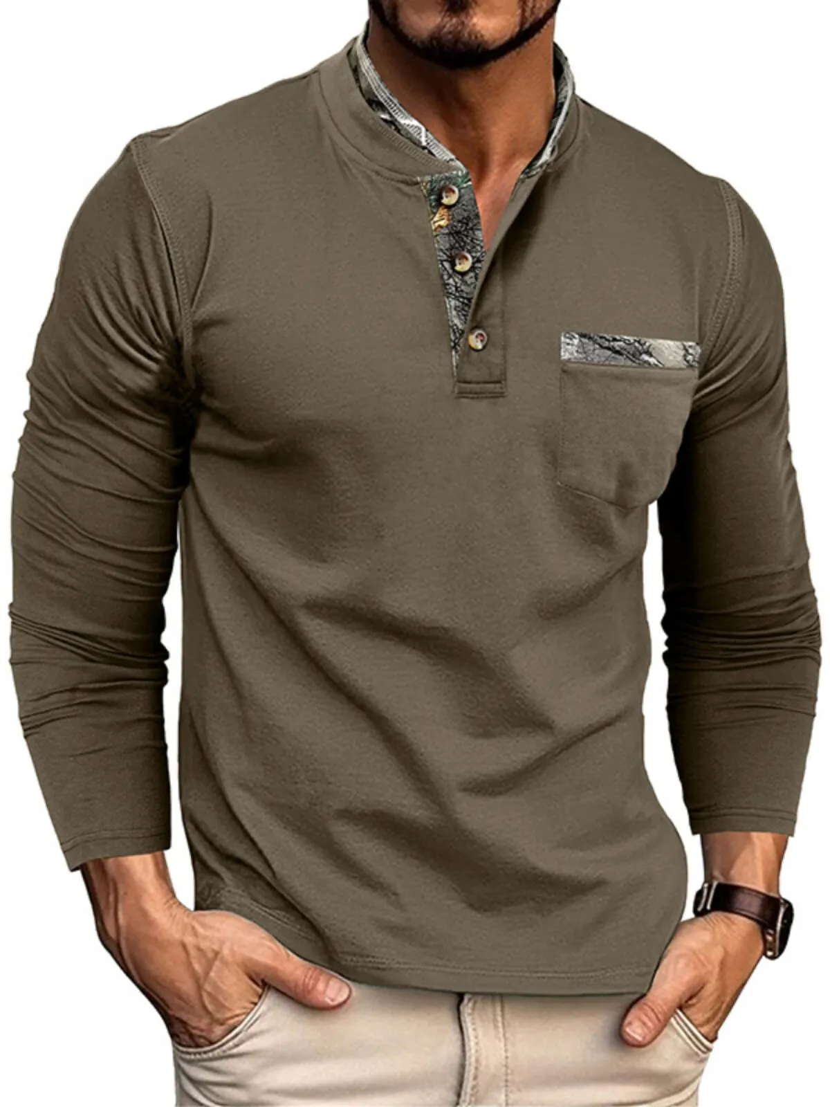Men's Henley Shirt Vintage Casual Floral Beefy Classic Long Sleeve Soft Lightweight Button Tops, 1 of 3