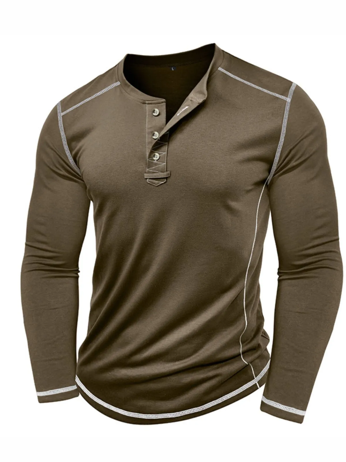 Men's Button T-shirt Henley Shirt Tee Long Sleeve Henley Spring & Fall Color Block Basic Patchwork Vacation Street Going out, 3 of 3