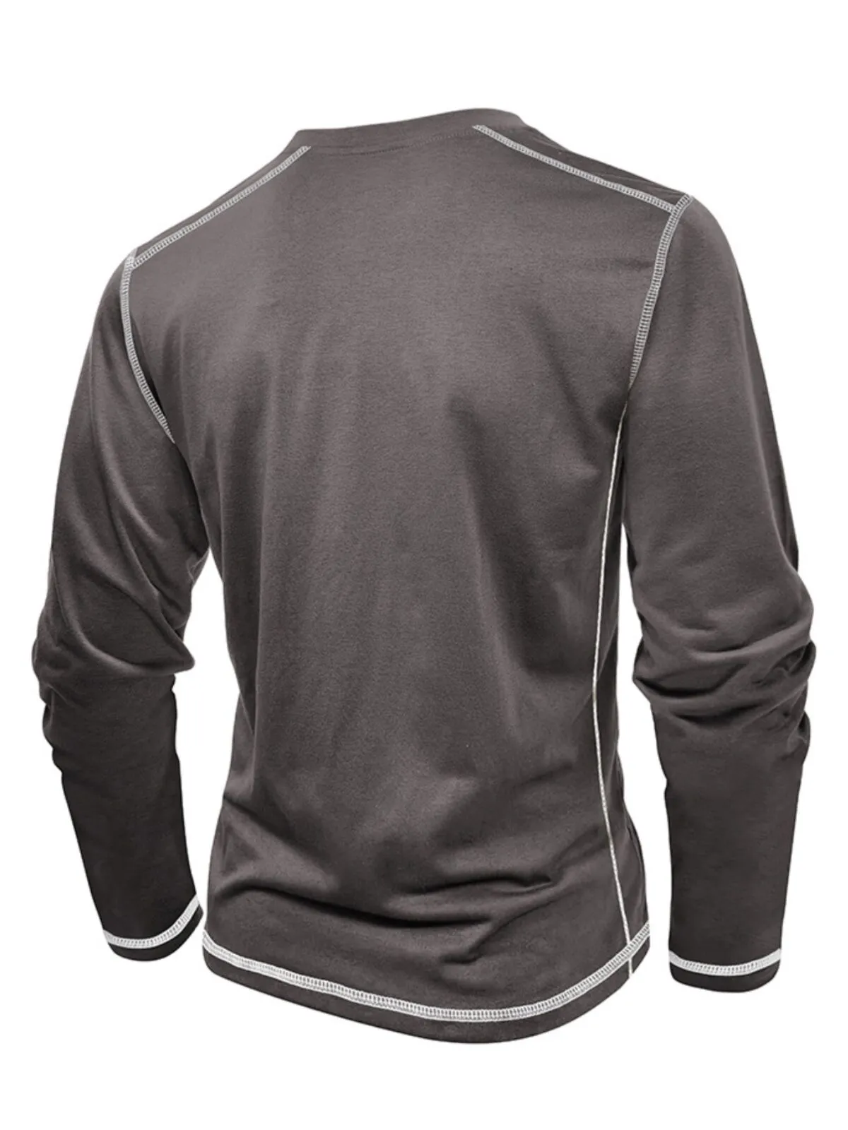 Men's Henley Shirt Casual Outdoor Cotton Autumn and Winter Slim Round Shirt Long Sleeves Solid Color Casual Button Pullover, 2 of 3