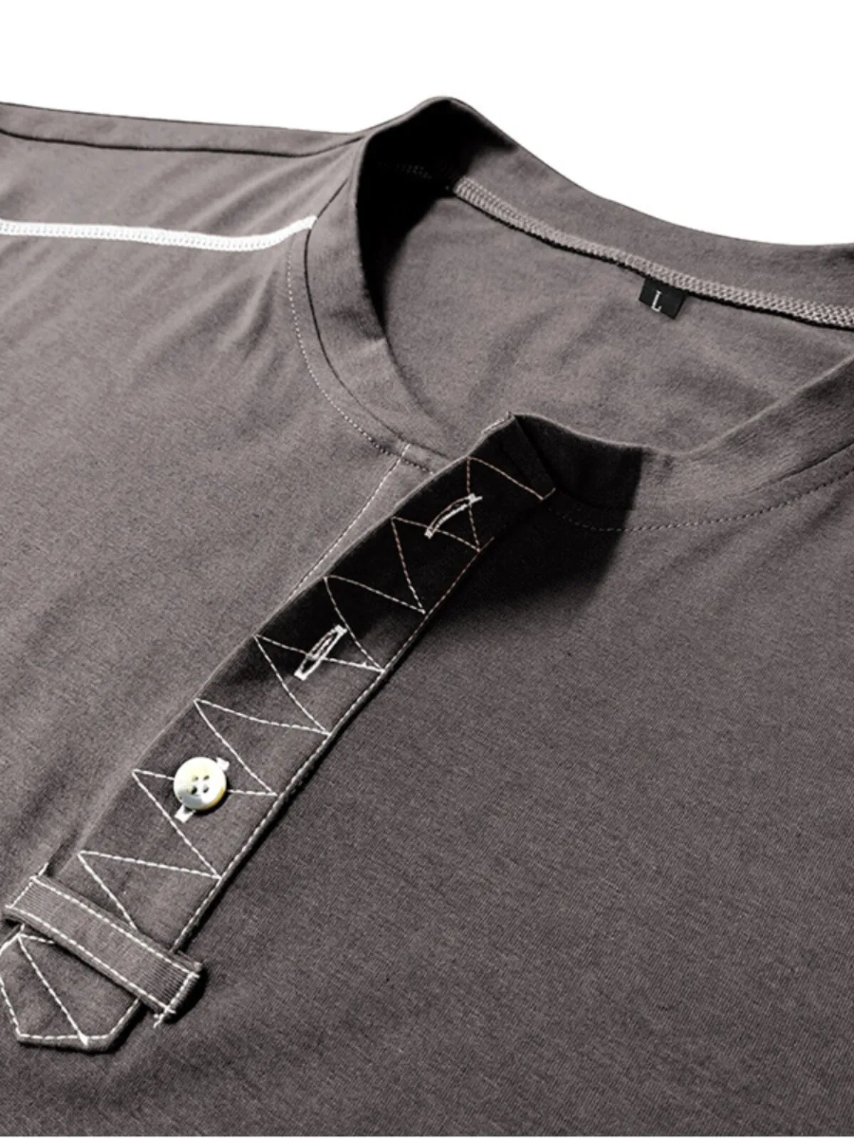 Men's Henley Shirt Casual Outdoor Cotton Autumn and Winter Slim Round Shirt Long Sleeves Solid Color Casual Button Pullover, 3 of 3