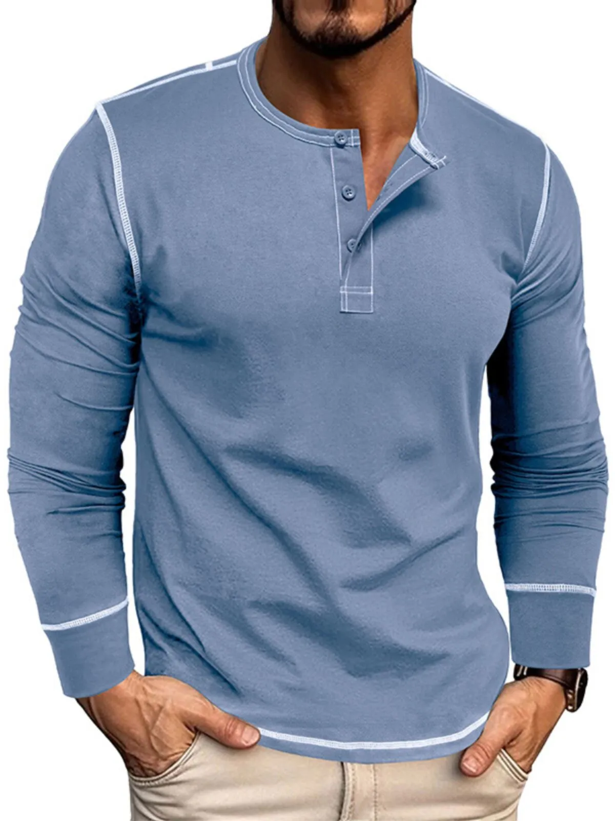Men's Henley Shirt Casual Lightweight Button Pullover Shirts Stretch Basic Workout Athletic Slim Fit Tops, 1 of 3