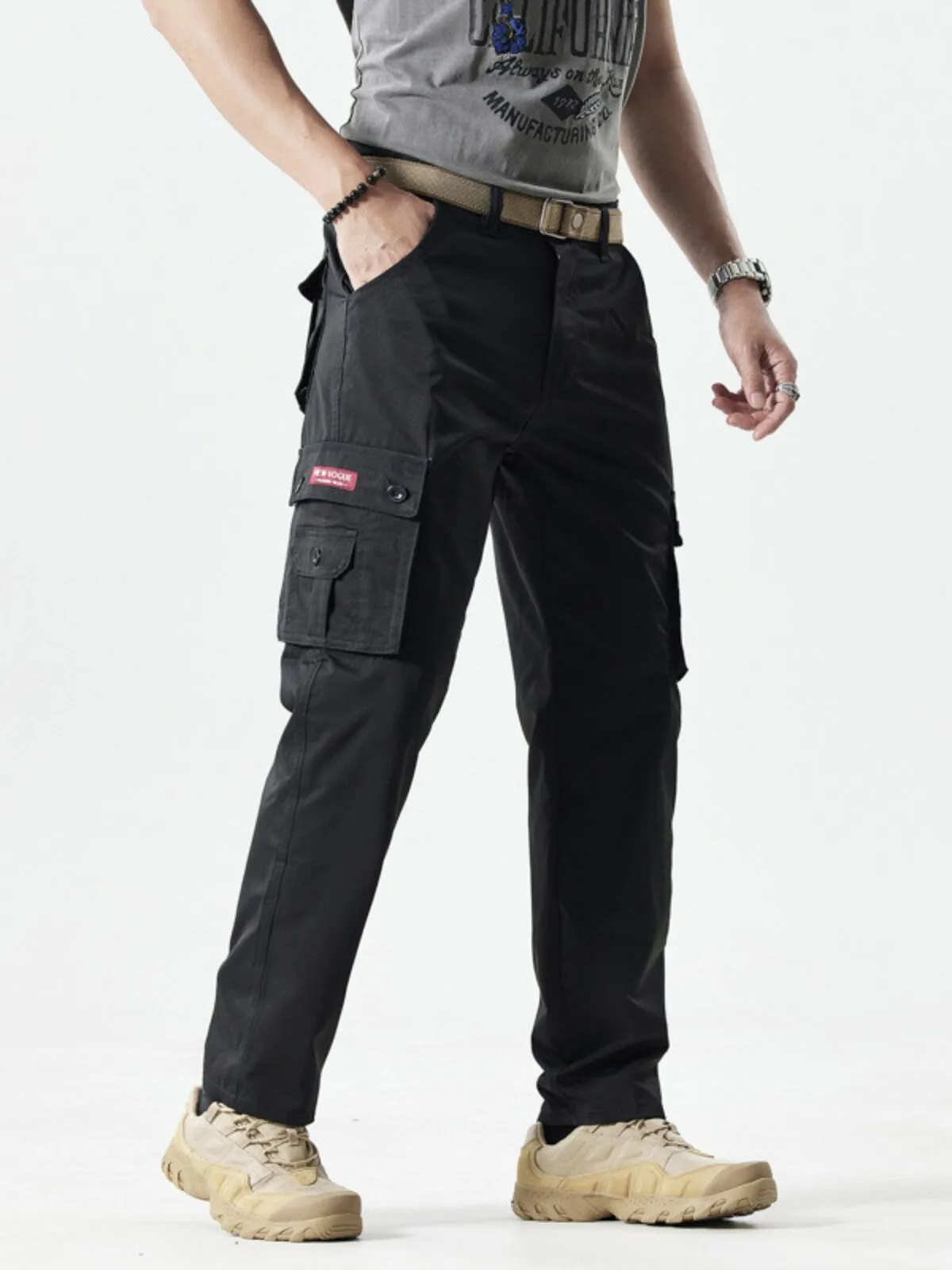 Men' s Cargo Pants Buttons Multi Pocket Plain Quick Dry Moisture Wicking Full Length Outdoor Daily Camping & Hiking Fashion Classic Pants, 1 of 3