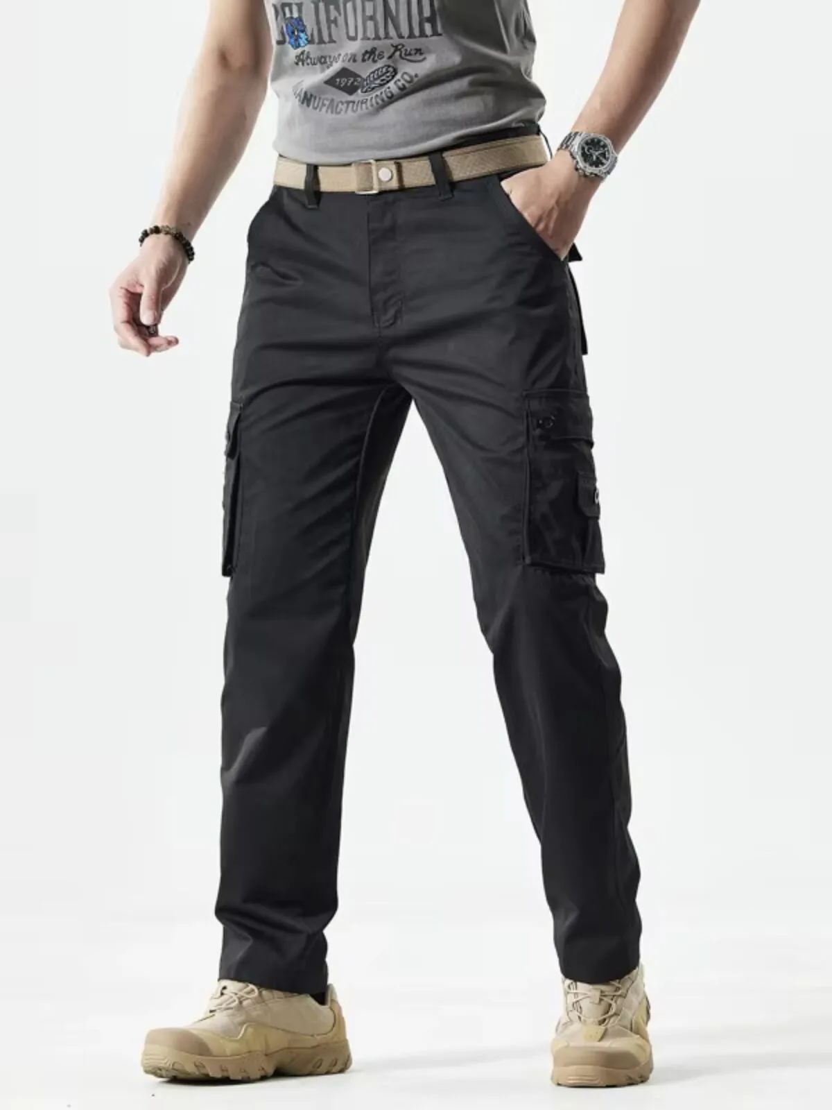 Men' s Cargo Pants Buttons Multi Pocket Plain Quick Dry Moisture Wicking Full Length Outdoor Daily Camping & Hiking Fashion Classic Pants, 2 of 3