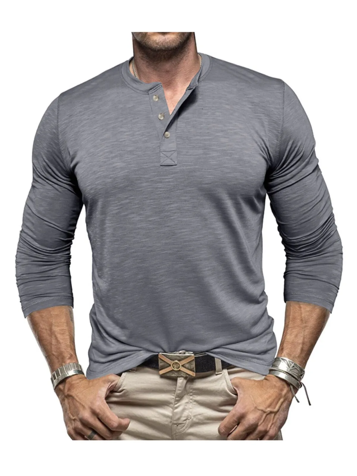 Men's Henley Shirt Basic Breathable Spring Autumn Casual Solid Color Button Shirts, 1 of 3