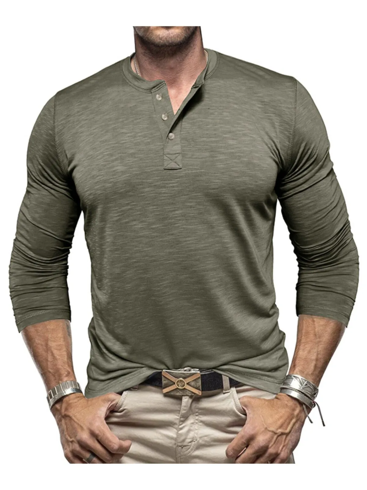 Men's Henley Shirt Casual Slim Basic Long Sleeve Lightweight Button Soft Solid Cotton Shirt, 1 of 3
