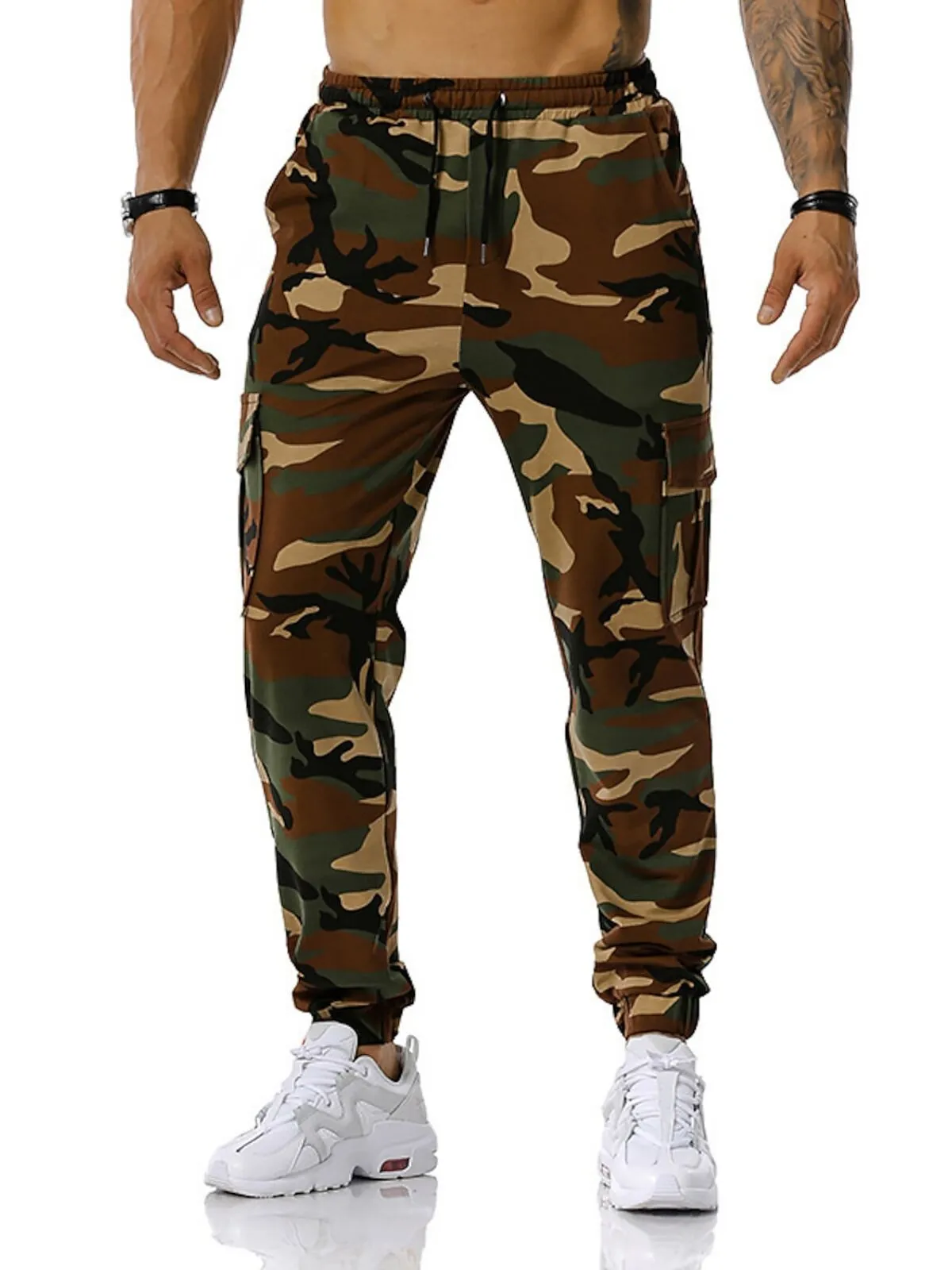 Men's Cargo Pants Walking Casual Lightweight Pockets Casual Jogging Elastic Mid Waist Camouflage Pants, 1 of 3