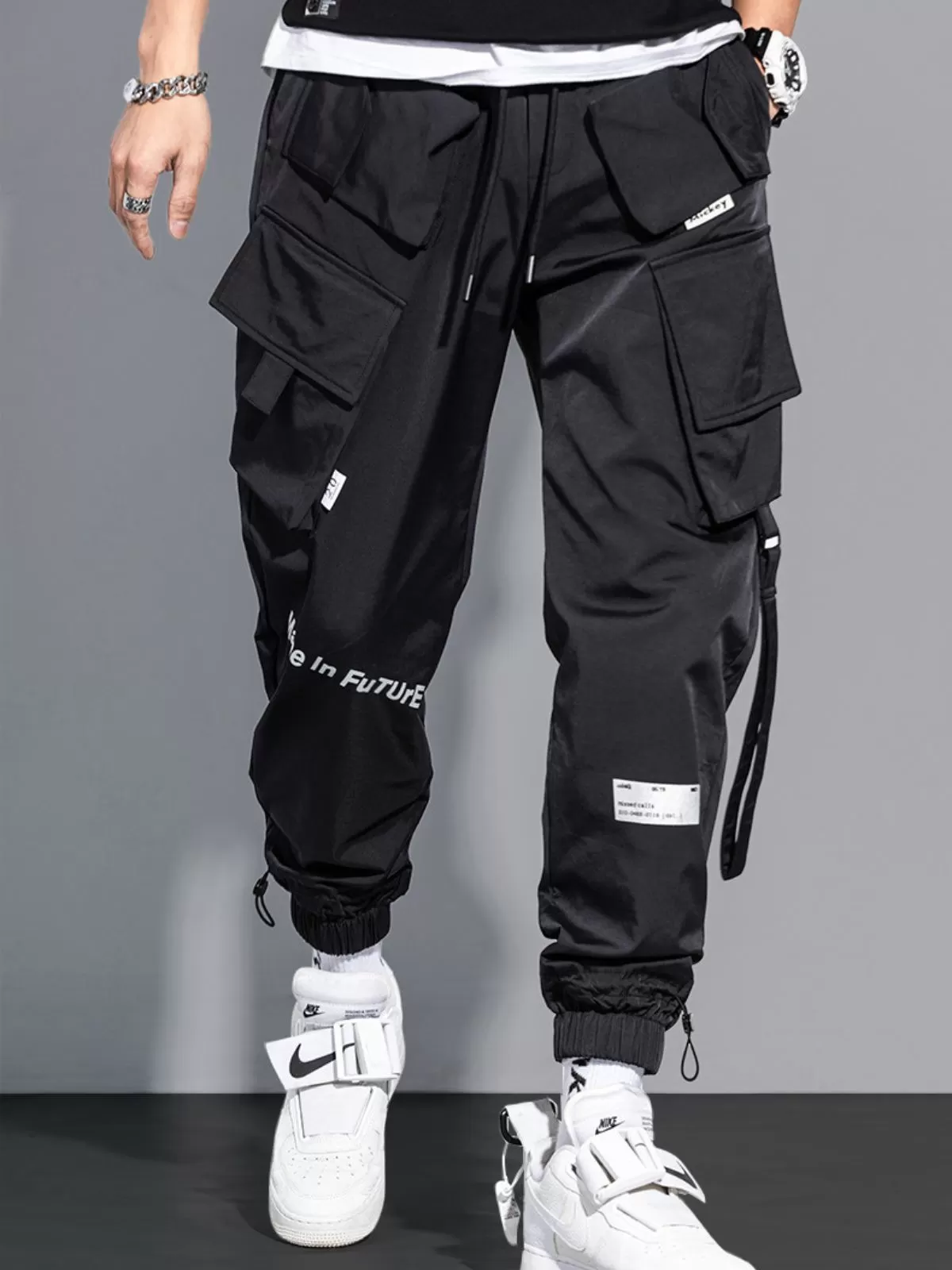 Men's Cargo Pants Fashion Harem Tie Feet Reflective Casual Joggers Pants, 5 of 5