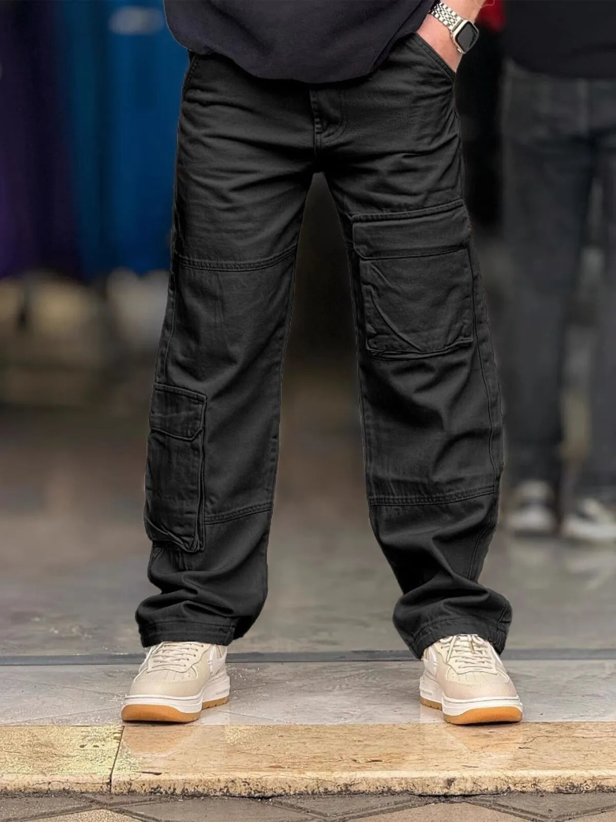 Men's Cargo Pants Cotton Outdoor Work Elastic Waist Leisure Jogging Trousers, 1 of 1