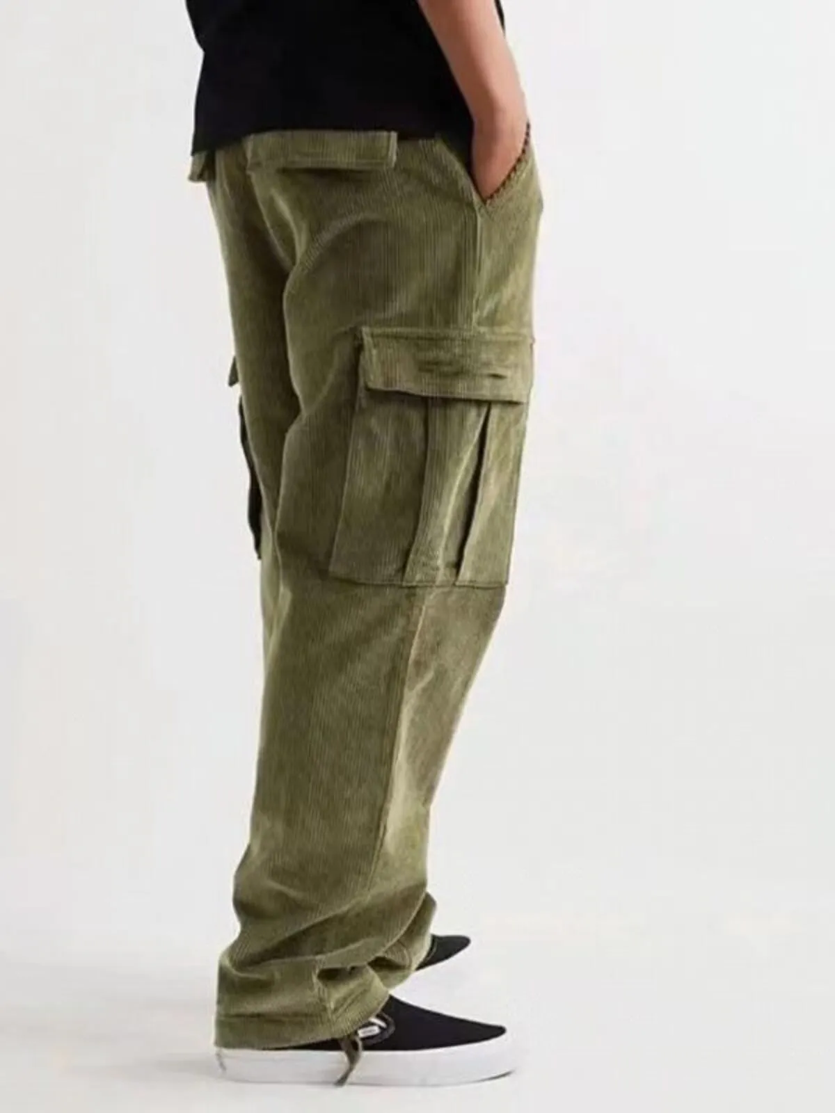 Men's Cargo Pants Corduroy Elastic Waist Drawstring Multi Pocket Plain Wearable Outdoor Daily Camping And Hiking Fashion Pants, 4 of 4