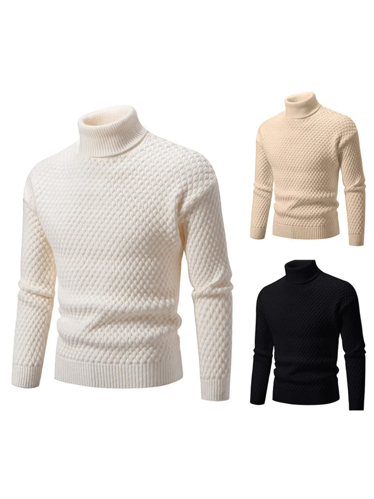 Men's Sweater Crewneck Knit Long Sleeve Mock Neck with Pocket, 2 of 2