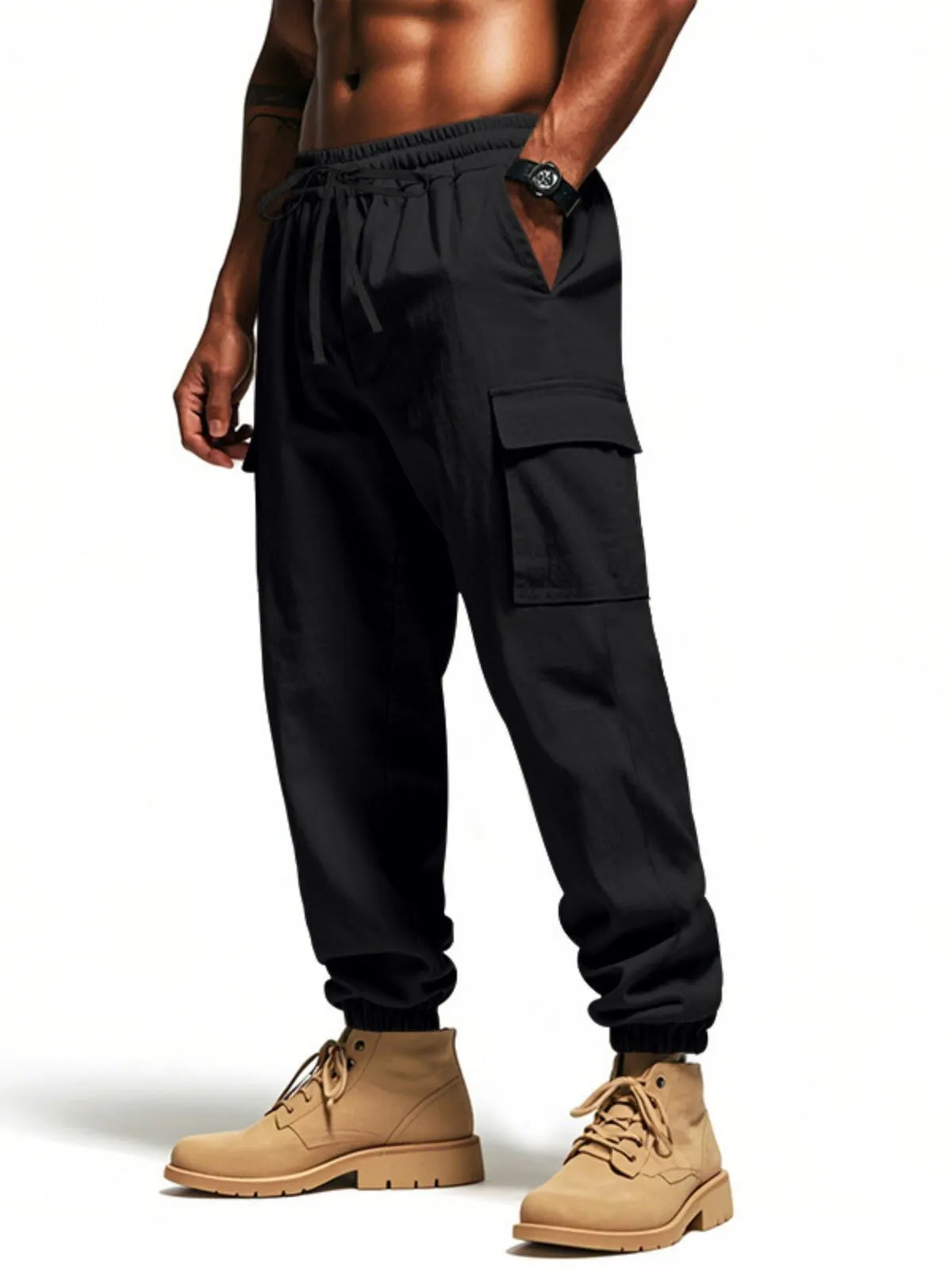 Men's Cargo Pants Loose Fit Drawstring Waist Breathable Multi-Pockets Tapered Leg Outdoor Workwear Casual Style, 1 of 10