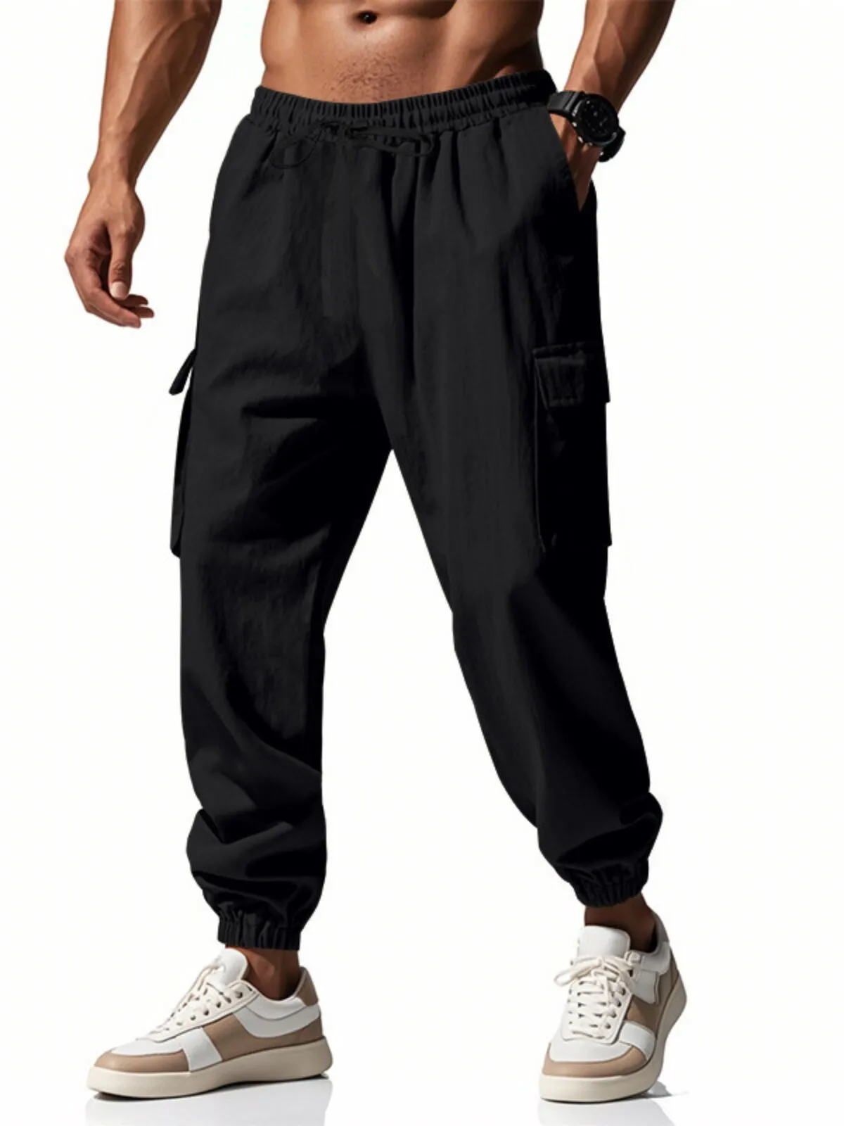 Men's Cargo Pants Loose Fit Drawstring Waist Breathable Multi-Pockets Tapered Leg Outdoor Workwear Casual Style, 3 of 10