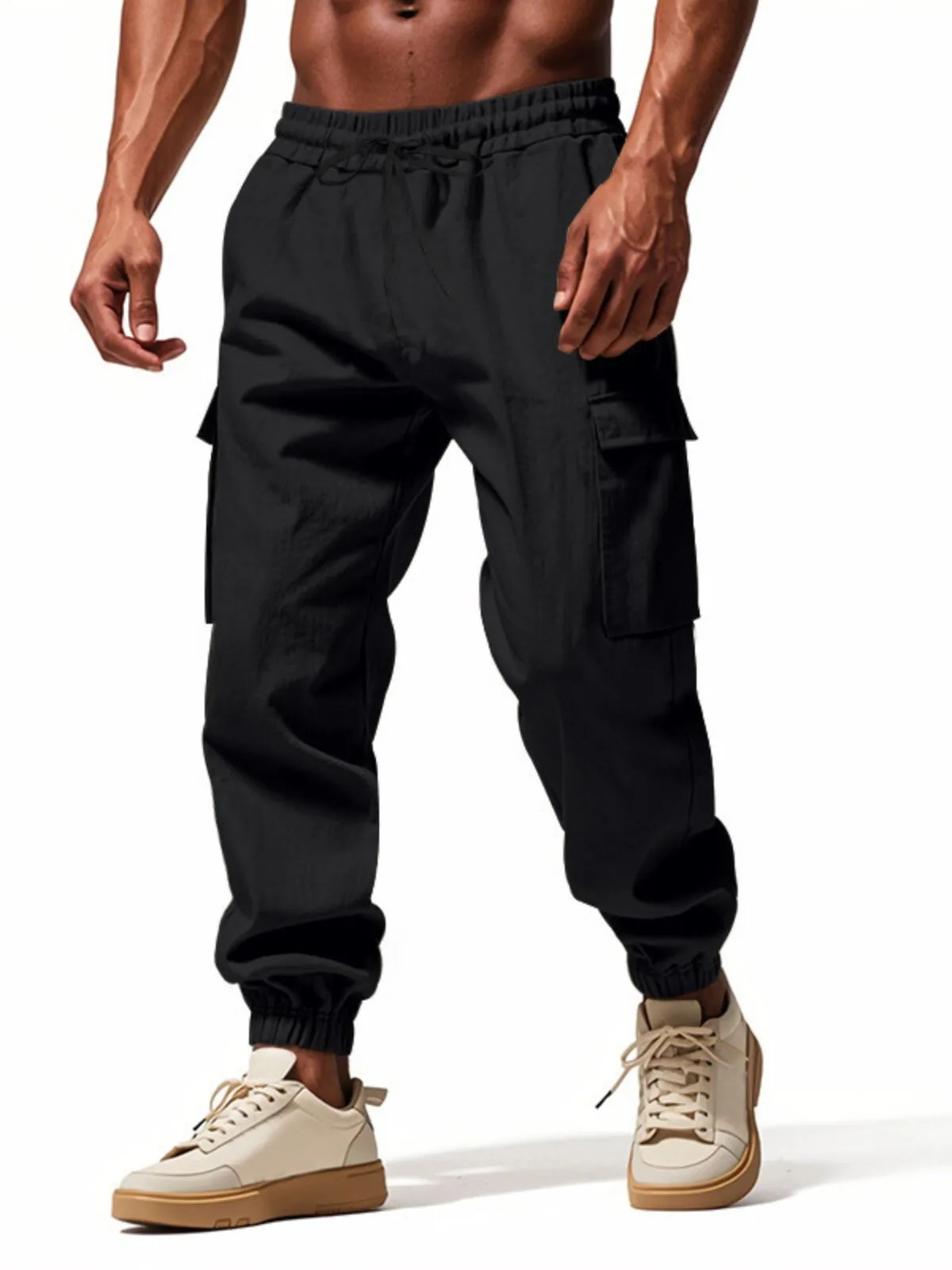 Men's Cargo Pants Loose Fit Drawstring Waist Breathable Multi-Pockets Tapered Leg Outdoor Workwear Casual Style, 4 of 10