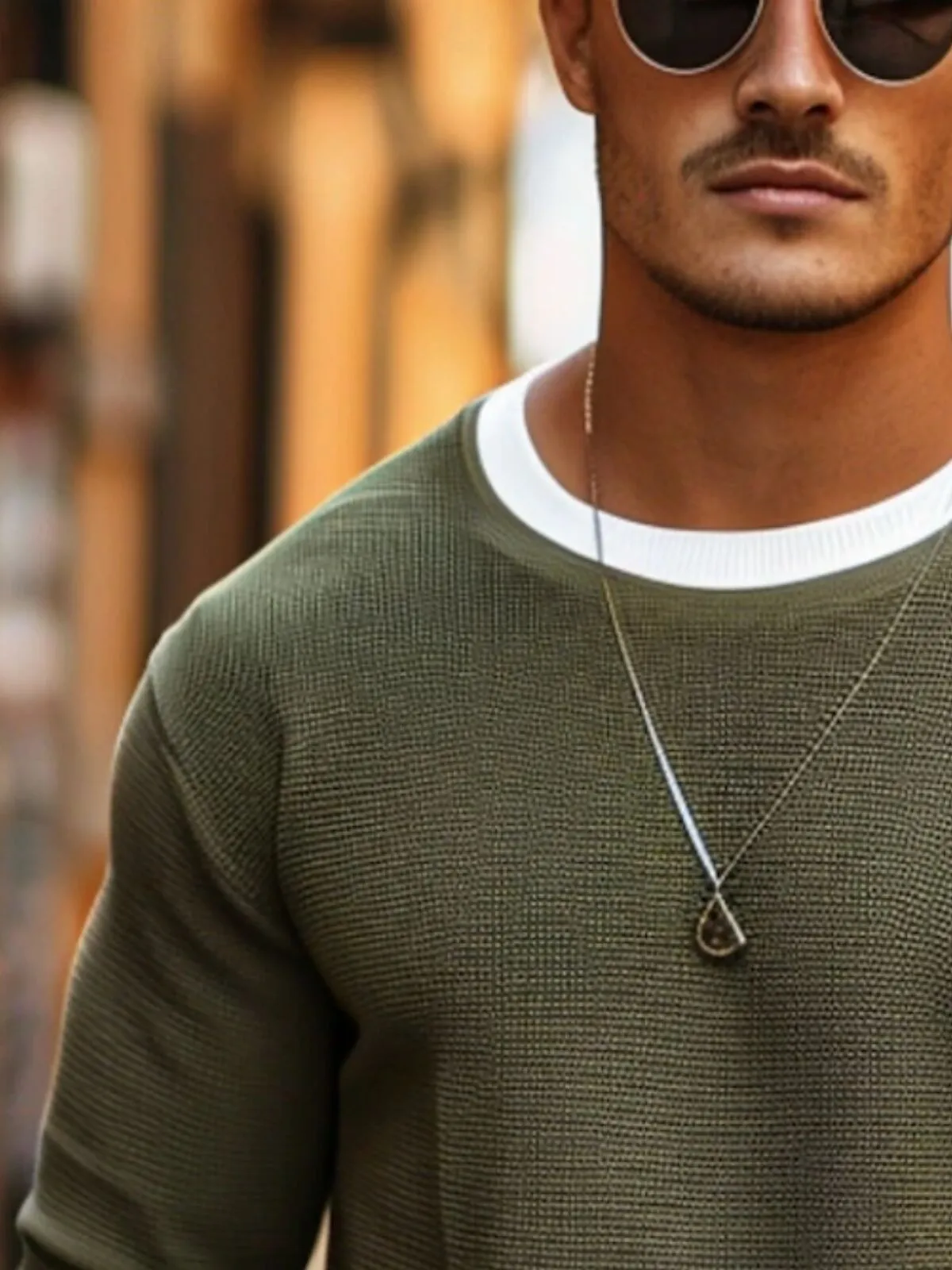 Men's Sweatshirt Waffle CrewNeck Spring & Fall Plain Designer Basic Fashion Fake Two Piece Vacation Street Going Out Top, 4 of 7