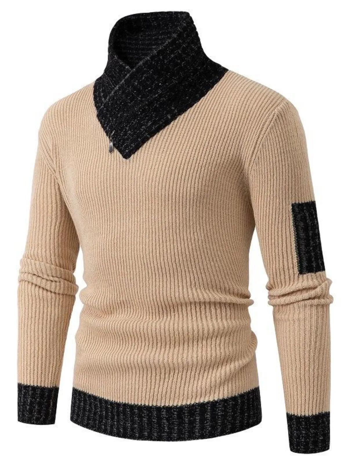 Men's Sweaters Turtleneck Scarf Collar Casual Slim Fit Basic Winter Long Sleeve Stretch Pullover, 1 of 1