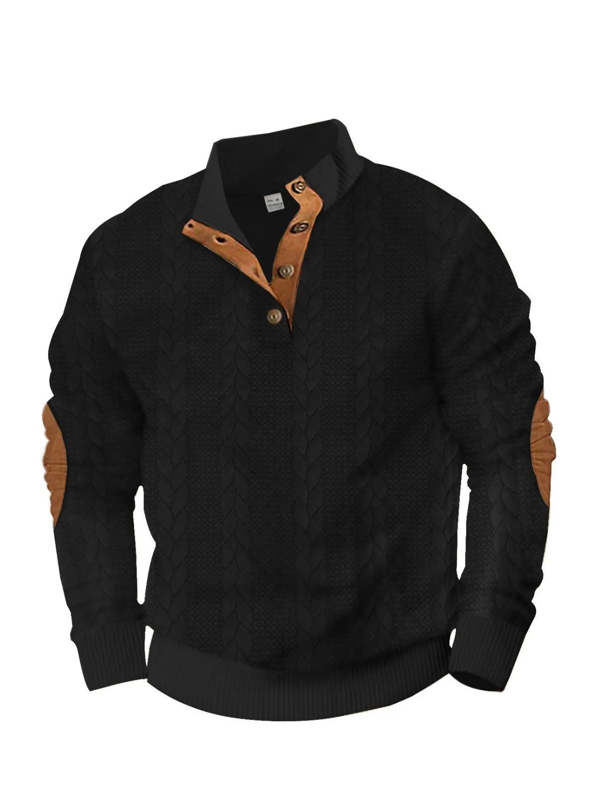 Fashion Button Long Sleeve Colorblock Jacquard Ribbed Sweatshirt Trendy Textured Pullover for Casual Wear, 1 of 2