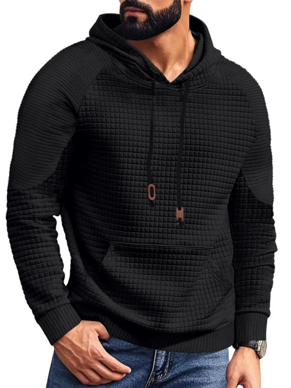 Men's Hoodie Plain Ribbed Front Pocket Textured Sports & Outdoor Daily Holiday Basic Casual Spring & Fall, 1 of 9