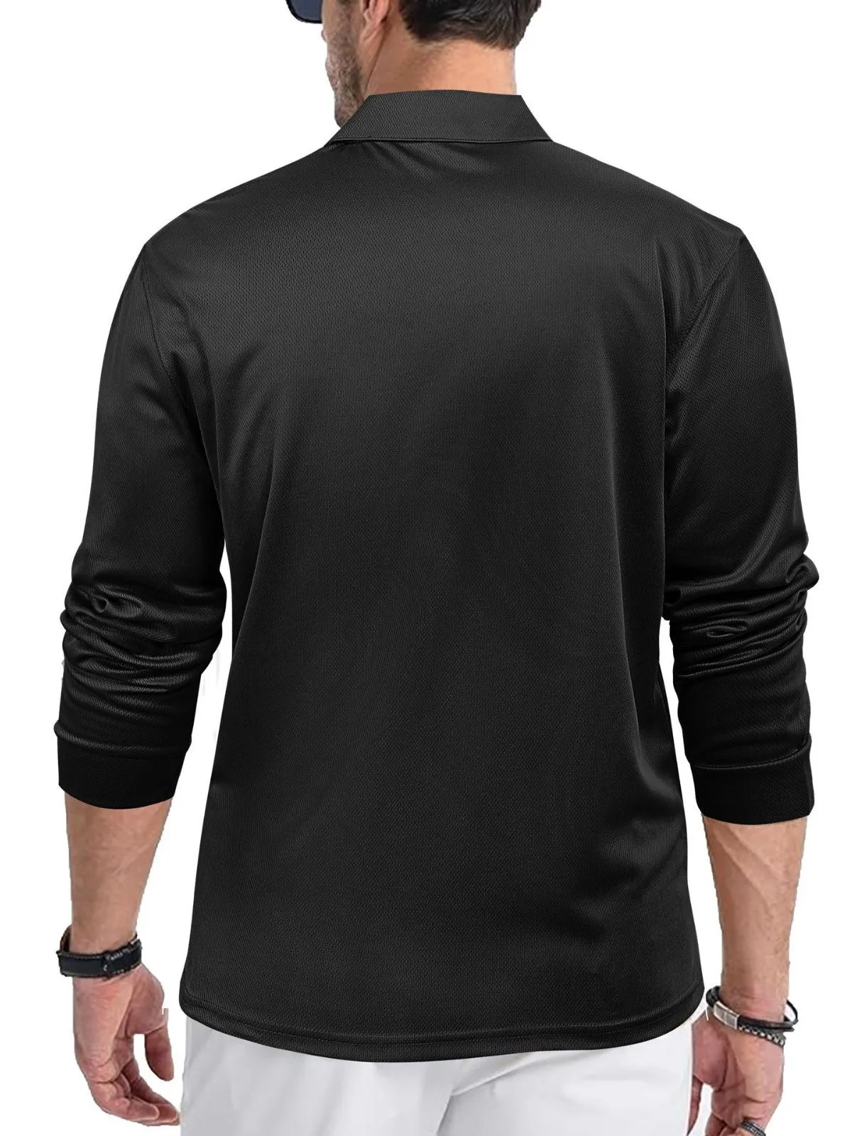 Men's Long-Sleeve Polo Shirt Solid Button Lapel Drop Shoulder Sweatshirt, 2 of 5