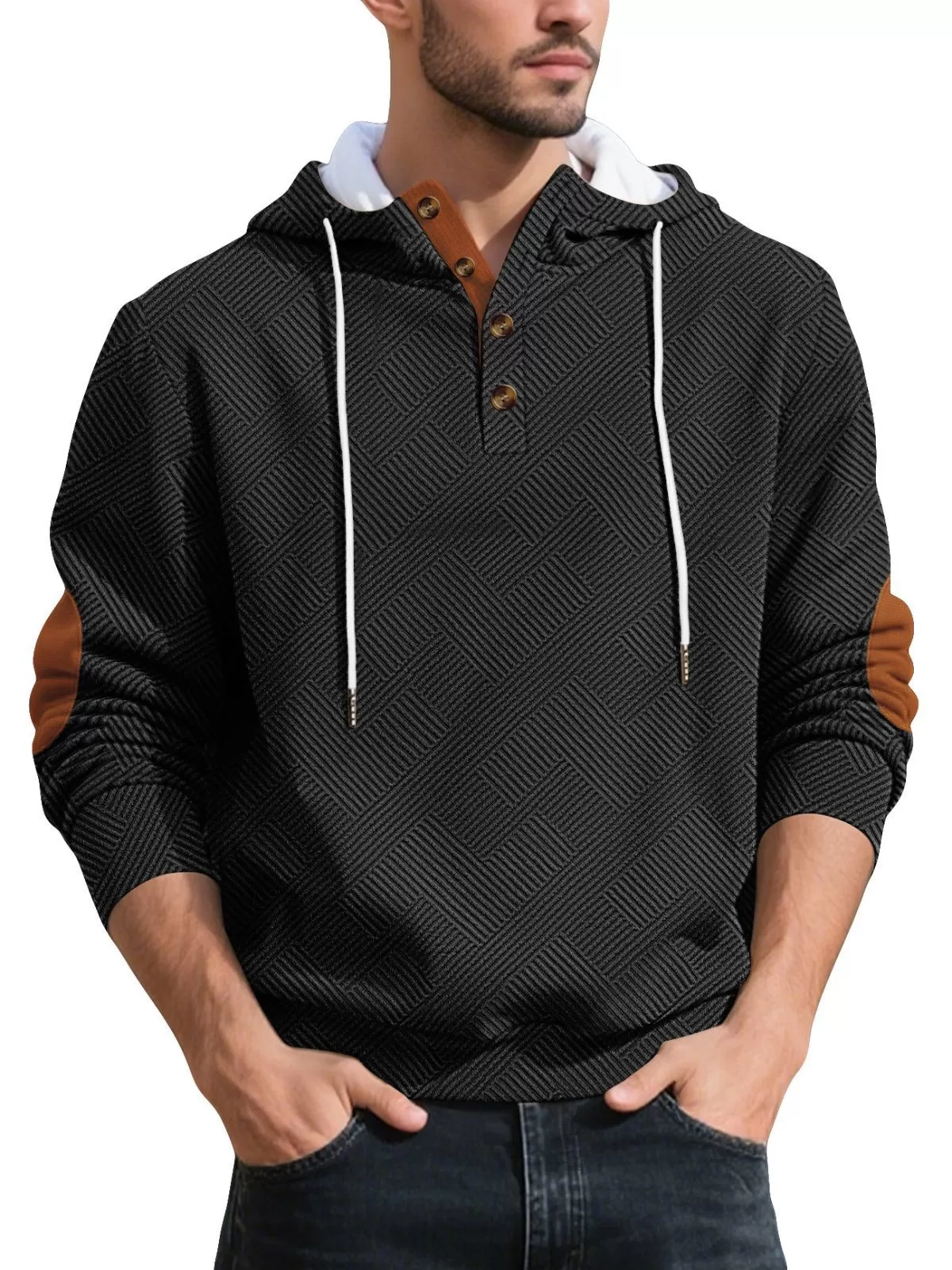 Men's Hoodie Quarter Zip Hoodie Plain Textured Sports & Outdoor Casual Daily Streetwear, 1 of 2