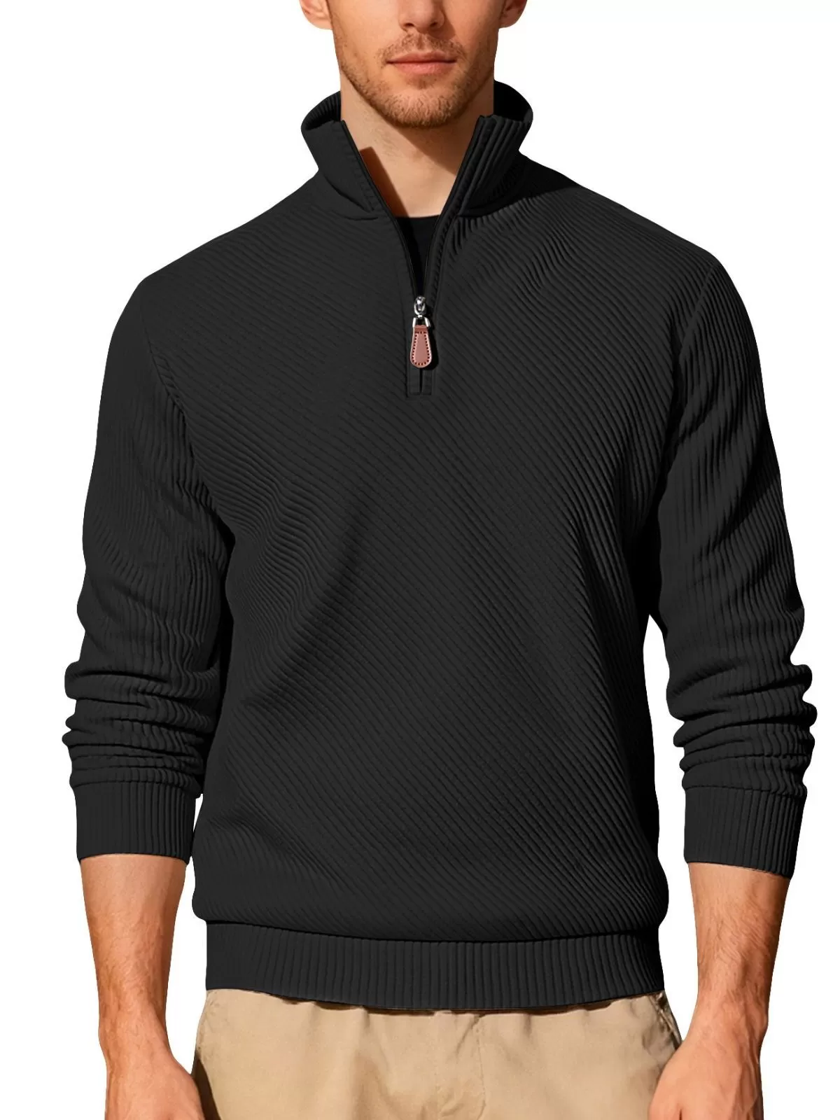 Men's Jacquard Sweatshirt Corduroy Pullover Quarter Zip Sweatshirt for Everyday Wear, 1 of 3