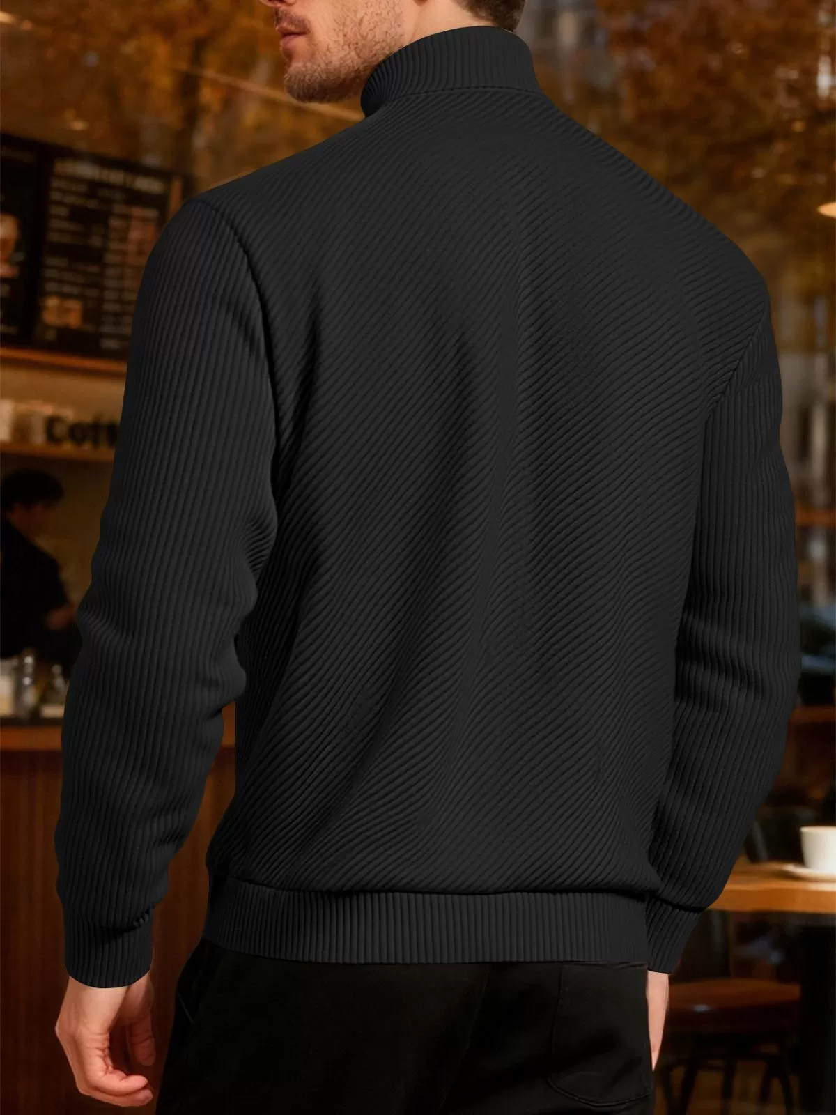 Men's Jacquard Sweatshirt Corduroy Pullover Quarter Zip Sweatshirt for Everyday Wear, 2 of 3