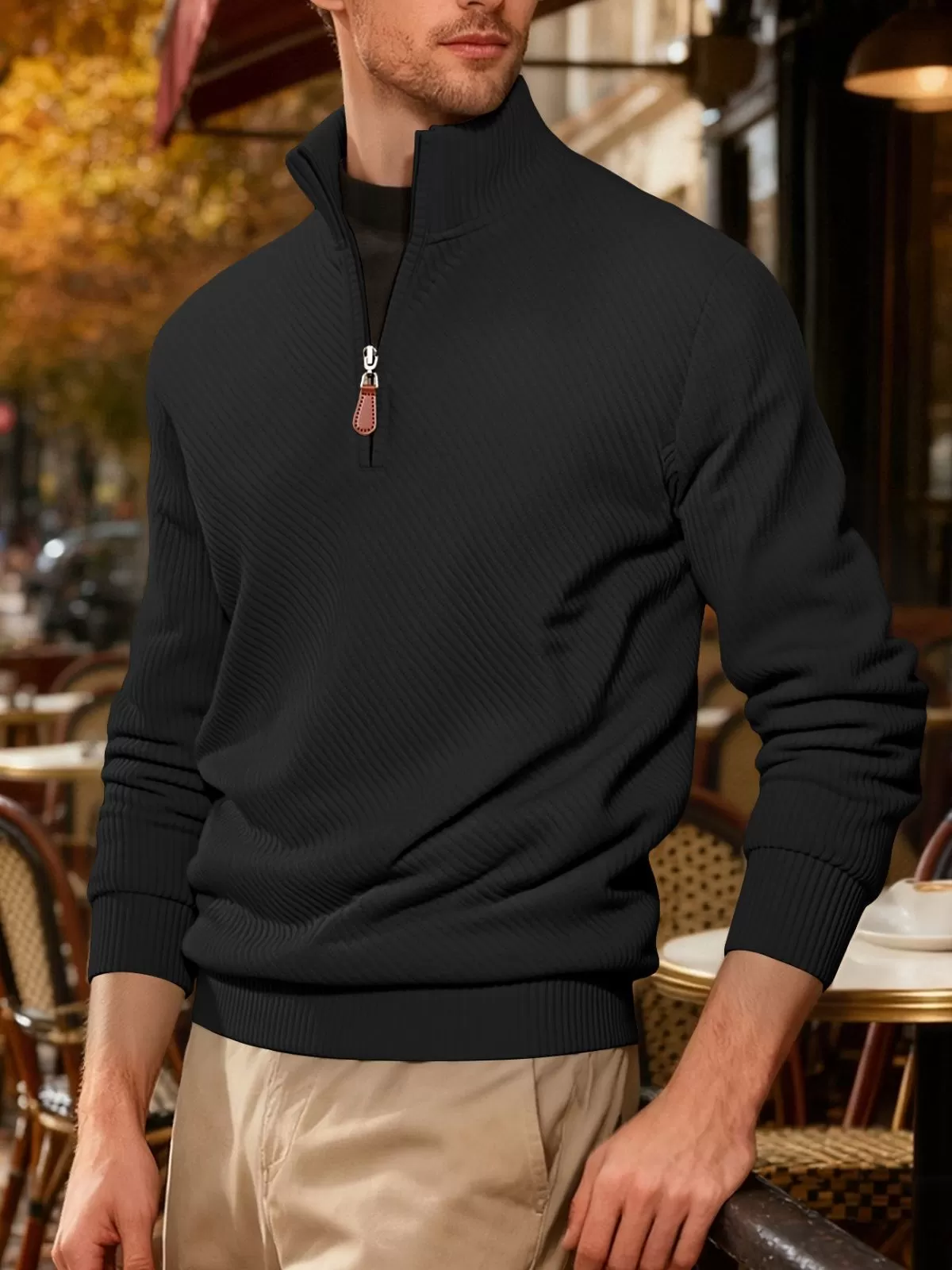 Men's Jacquard Sweatshirt Corduroy Pullover Quarter Zip Sweatshirt for Everyday Wear, 3 of 3
