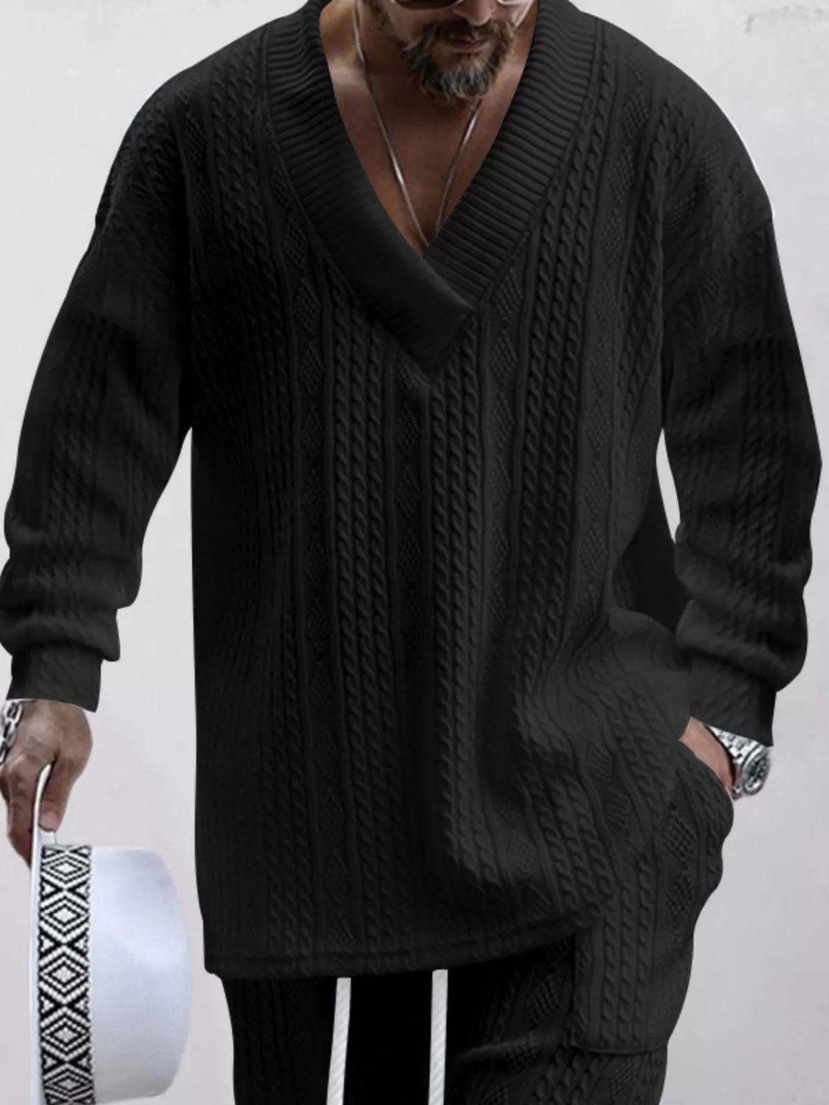 Men's V-Neck Solid Knitted Sweater Winter Warm Pullover Jumpers Soft Thermal Tops Versatile Sweater Lounge Wear for Daily Wear, 3 of 5