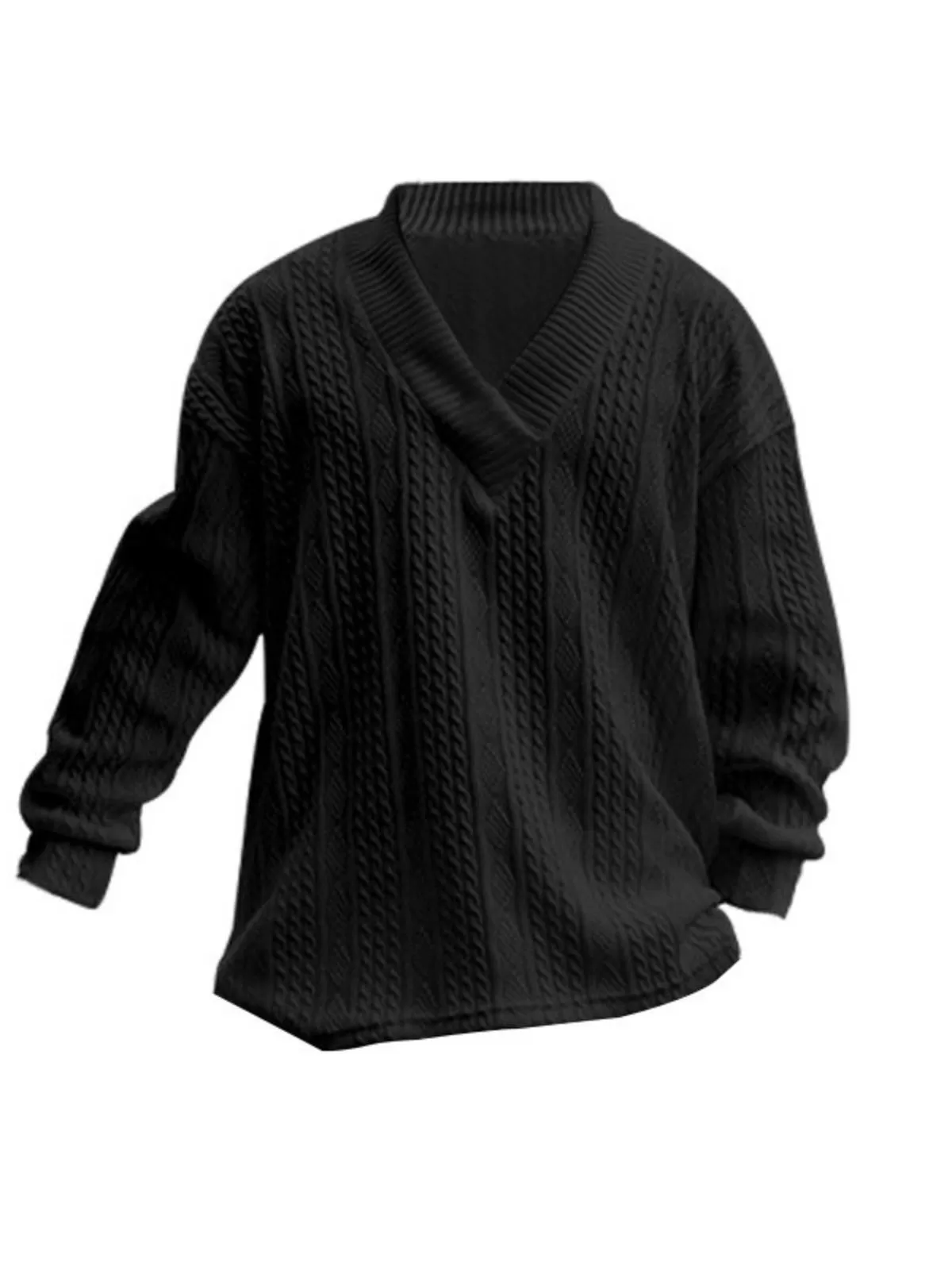 Men's V-Neck Solid Knitted Sweater Winter Warm Pullover Jumpers Soft Thermal Tops Versatile Sweater Lounge Wear for Daily Wear, 5 of 5