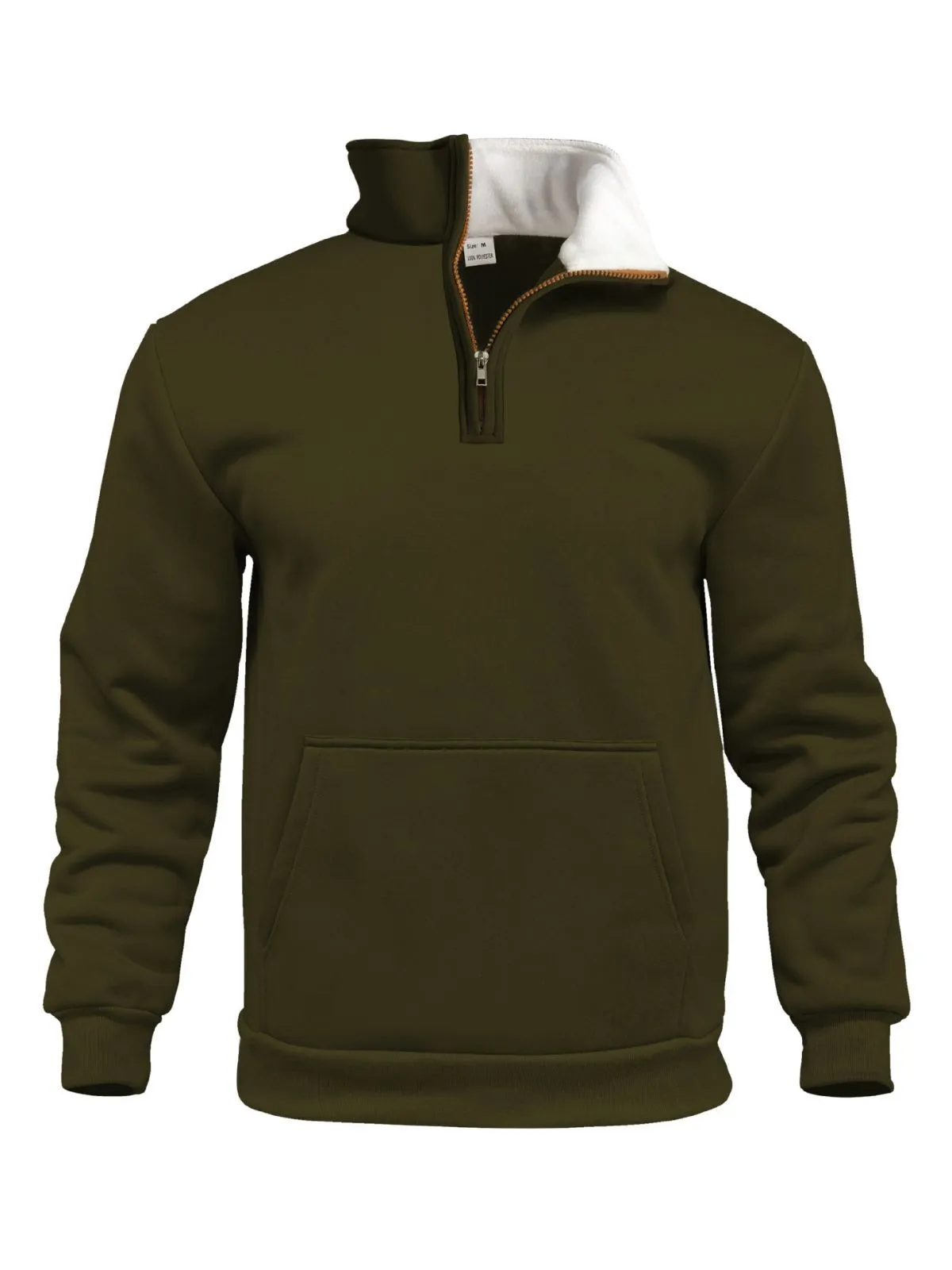 Men's Colorblock Zipper Stand Collar Hoodie Trendy Drop Shoulder Sweatshirt for Winter, 1 of 4
