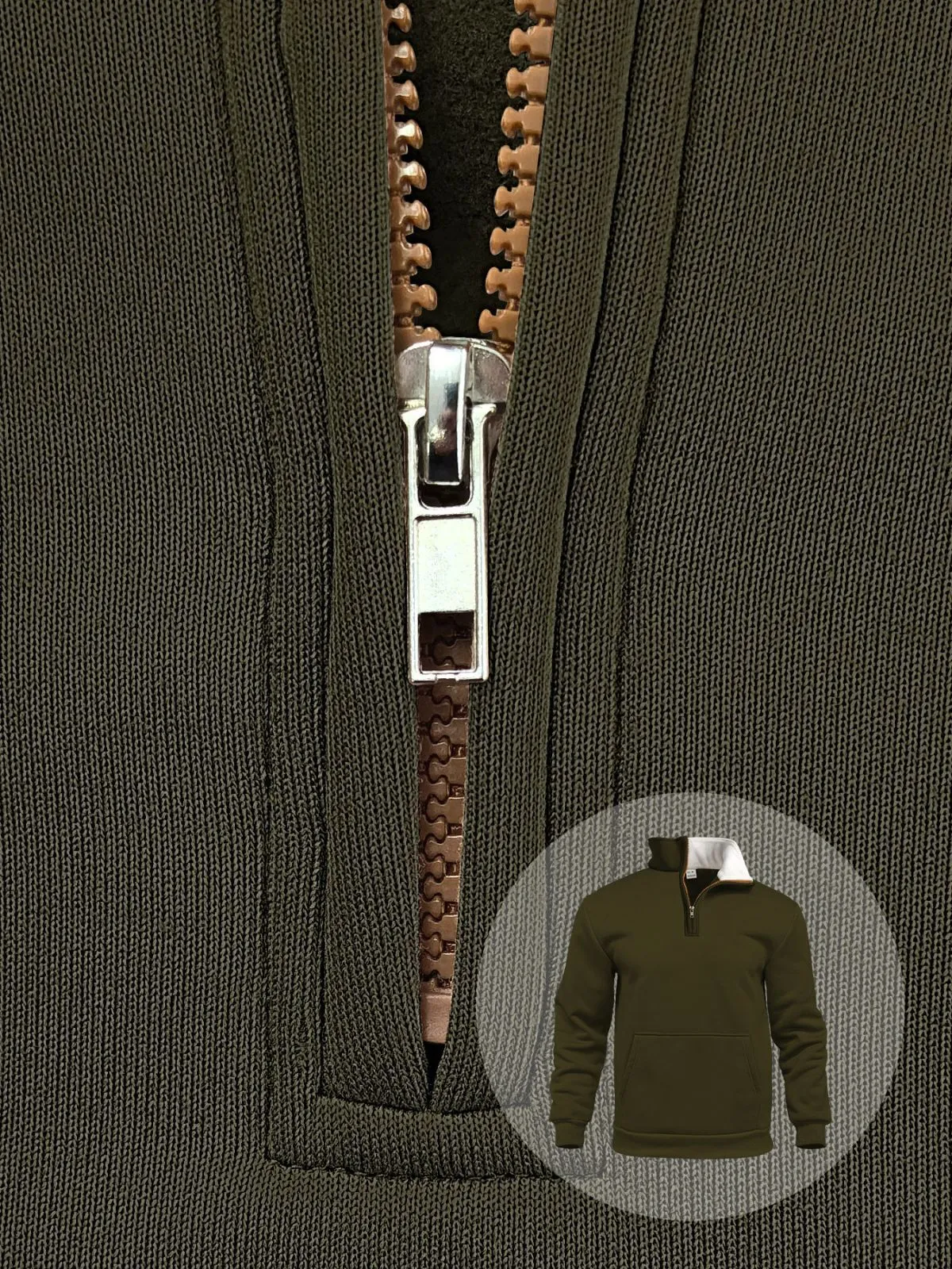 Men's Colorblock Zipper Stand Collar Hoodie Trendy Drop Shoulder Sweatshirt for Winter, 3 of 4