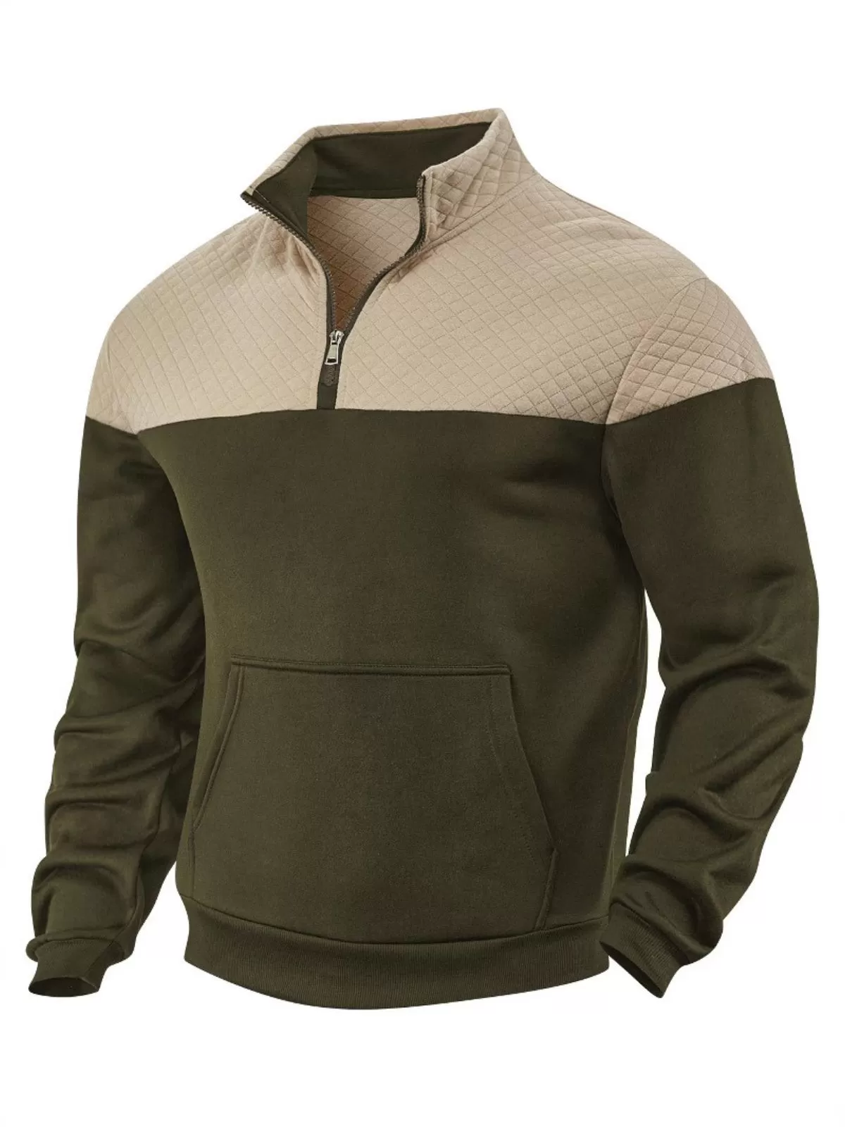 Men's Colorblock Button Detail Stand Collar Hoodie Casual Sweatshirt for Streetwear & Daily Wear, 1 of 4