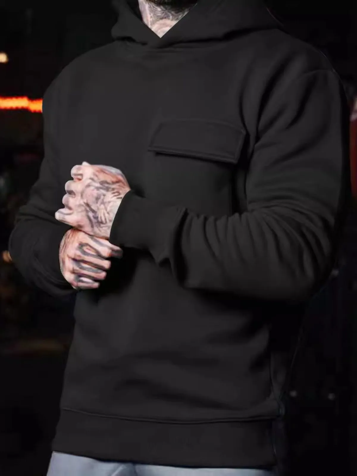 Men's Solid Drop Shoulder Hooded Sweatshirt with Zipper Versatile Winter Wardrobe Essential, 1 of 2