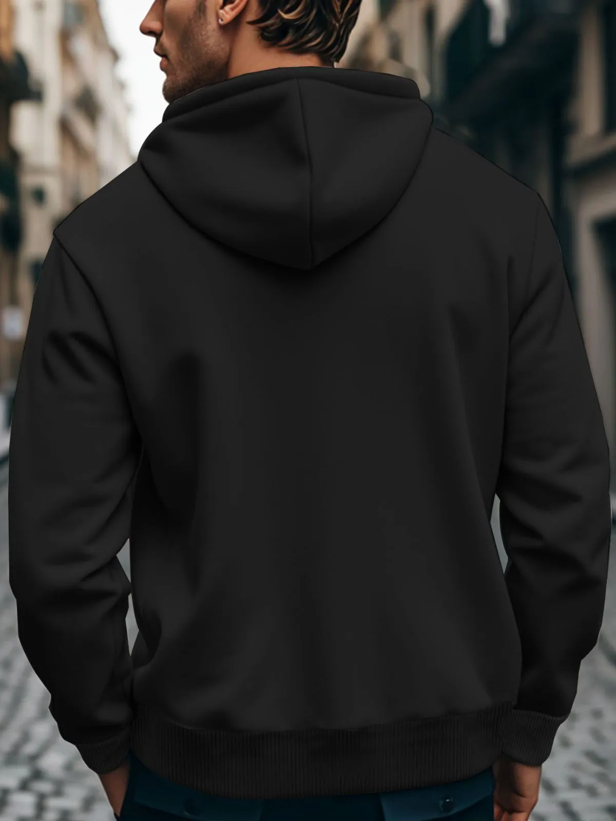 Men's Solid Drop Shoulder Hooded Sweatshirt with Zipper Versatile Winter Wardrobe Essential, 2 of 2
