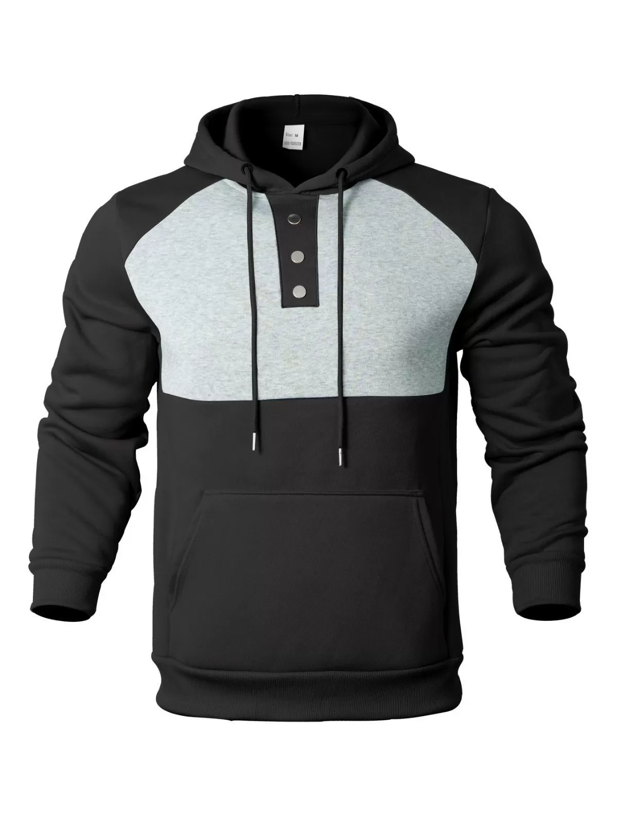 Men's Colorblock Hoodie with Button Detailing Trendy Stand Collar Drop Shoulder Sweatshirt, 1 of 2