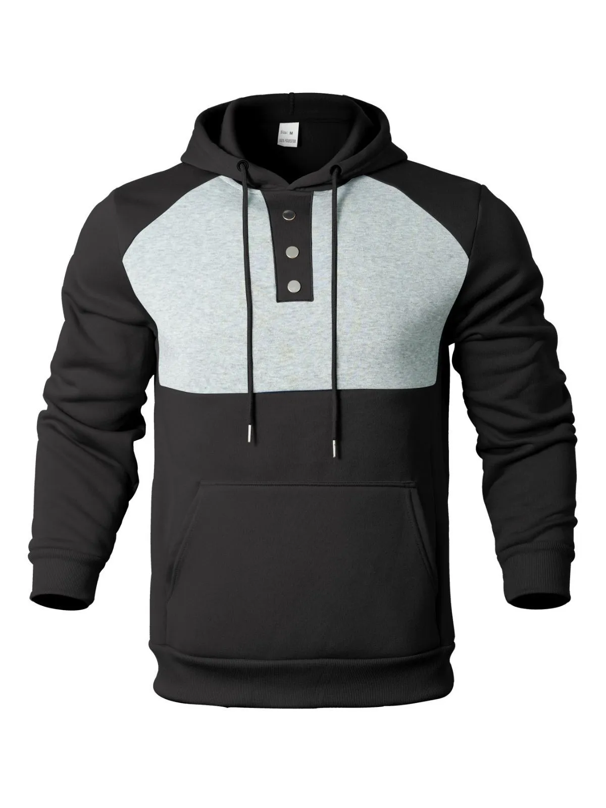 Men's Colorblock Hoodie with Button Detailing Trendy Stand Collar Drop Shoulder Sweatshirt, 1 of 2