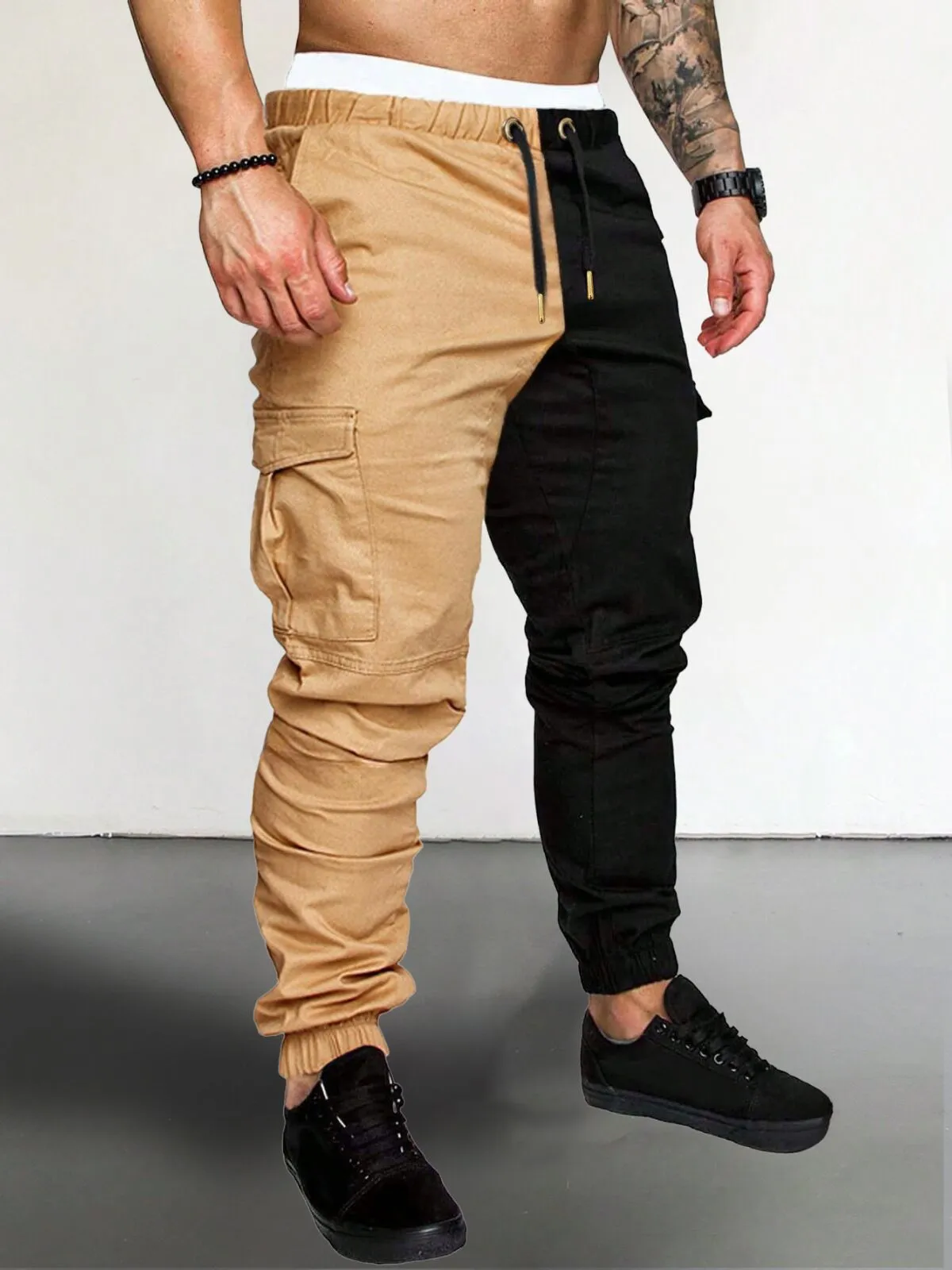 Men's Cargo Pants Fashion Colorblock Pocket Jogger Fitness Gyms Sweatpants, 1 of 2