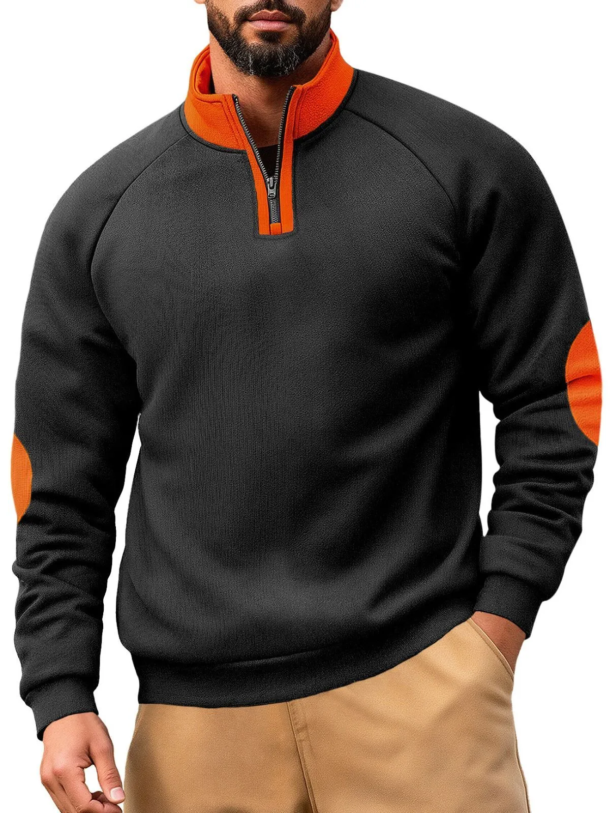 Men's Sweatshirt Pullover Quarter Zip Standing Collar Plain Patchwork Color Block Sports & Outdoor Casual Daily Streetwear Cool Sportswear Spring, 1 of 3