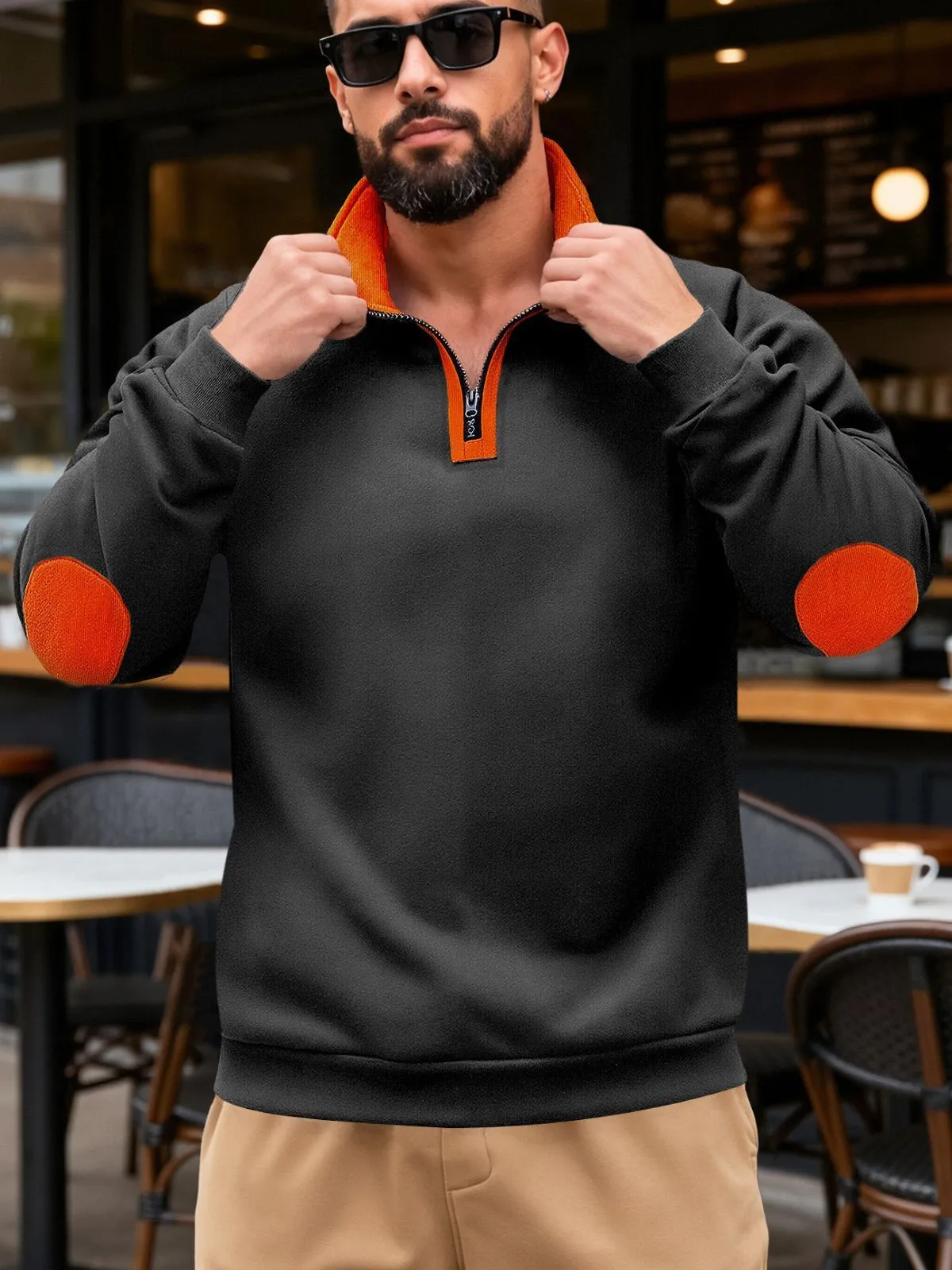 Men's Sweatshirt Pullover Quarter Zip Standing Collar Plain Patchwork Color Block Sports & Outdoor Casual Daily Streetwear Cool Sportswear Spring, 3 of 3