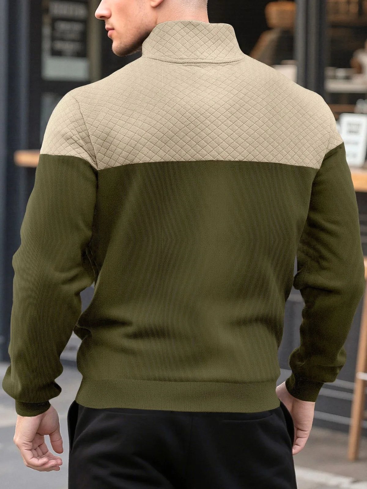 Men's Sweatshirt Waffle Pullover Quarter Zip Standing Collar Plain Patchwork Color Block Sports & Outdoor Casual Daily, 2 of 5