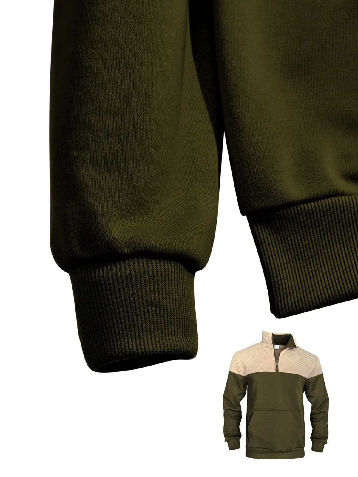 Men's Sweatshirt Waffle Pullover Quarter Zip Standing Collar Plain Patchwork Color Block Sports & Outdoor Casual Daily, 4 of 5