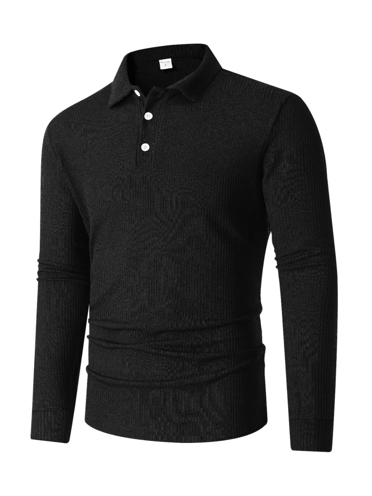 Men's Shirts Rib Knit Business Casual Ribbed Fashion Basic Solid Color Fall Winter Slim Fit Polo Shirts, 2 of 3
