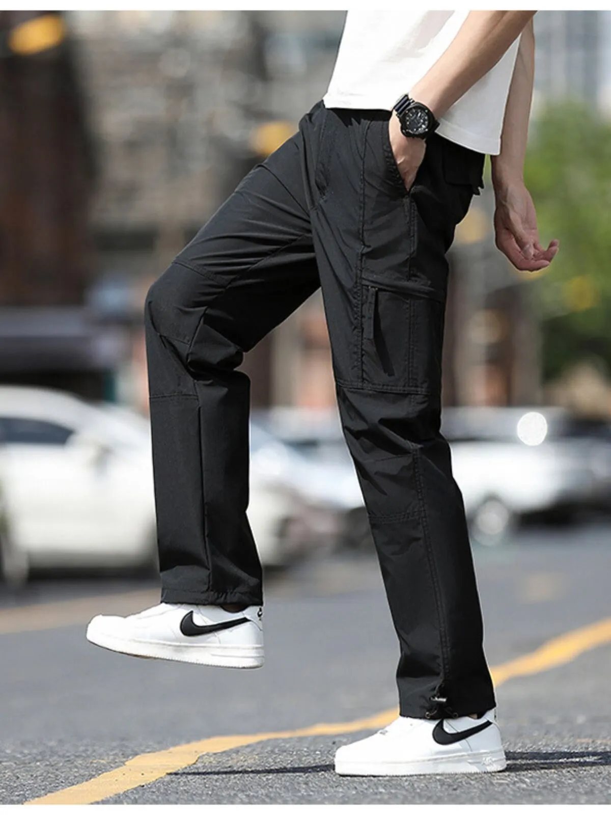 Men's Cargo Pants Breathable and Windproof Straight-leg Casual Trousers with Pockets, 3 of 4