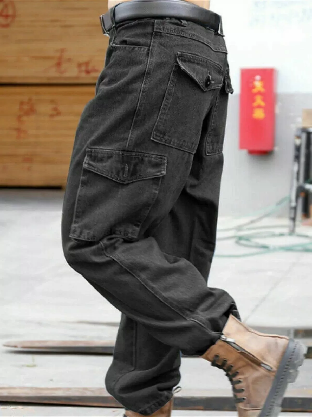 Men's Cargo Pants Heavy Duty Work Denim Pants Combat Straight Trousers , 1 of 3