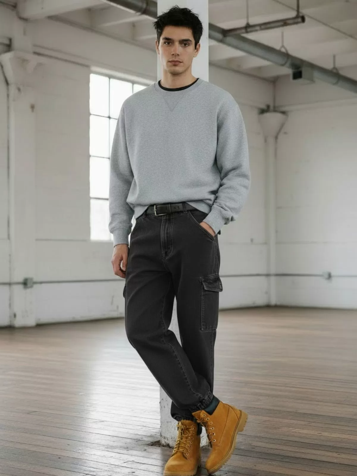 Men's Cargo Pants Heavy Duty Work Denim Pants Combat Straight Trousers , 2 of 3