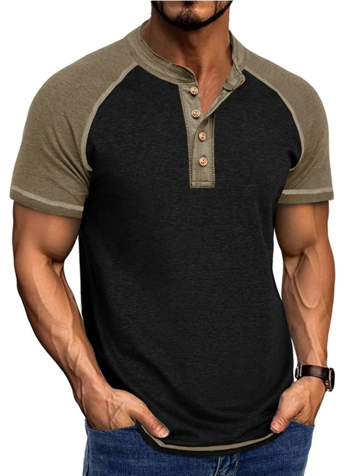Men's T-shirts Henley Shirt Baseball Short Sleeve Color Block Fashion Designer Raglan Sleeves Vacation Street Going out Summer T-Shirt, 1 of 3