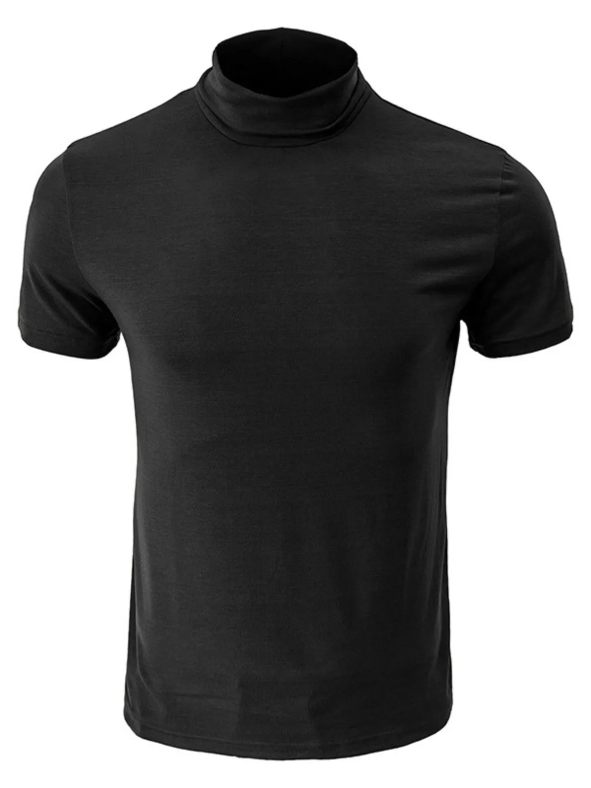 Men's T-shirts Basic Short Sleeve Mock Turtleneck Casual Style Comfortable Plain Buttonless Stretch Tops, 1 of 4